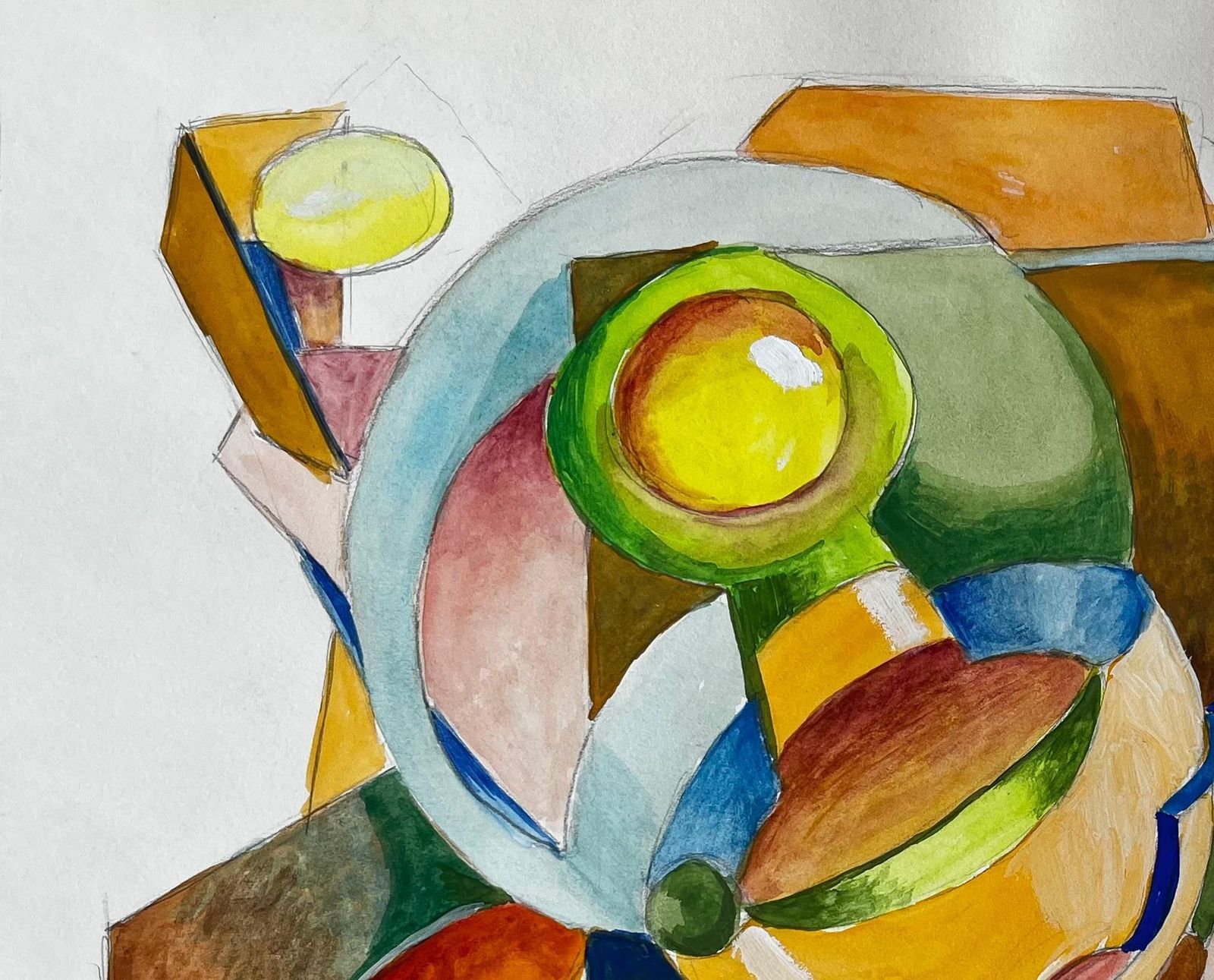 Guy Nicodabstract Cubist Still Life With Geometric Forms French Gouache photo 591.0