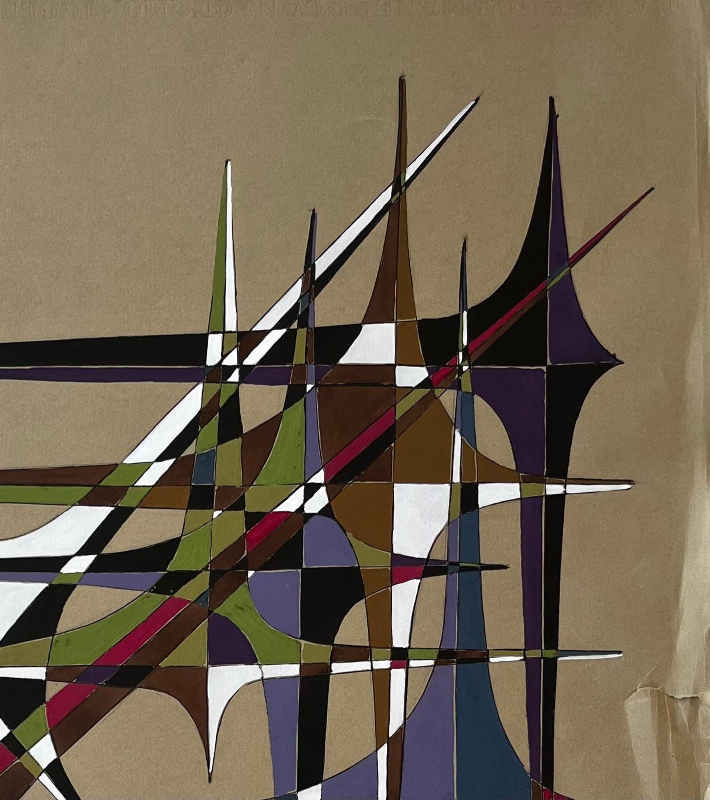 Serge Guerin (1916)mid Century French Geometric Abstract In Multicolour Gouache On Paper photo for sale