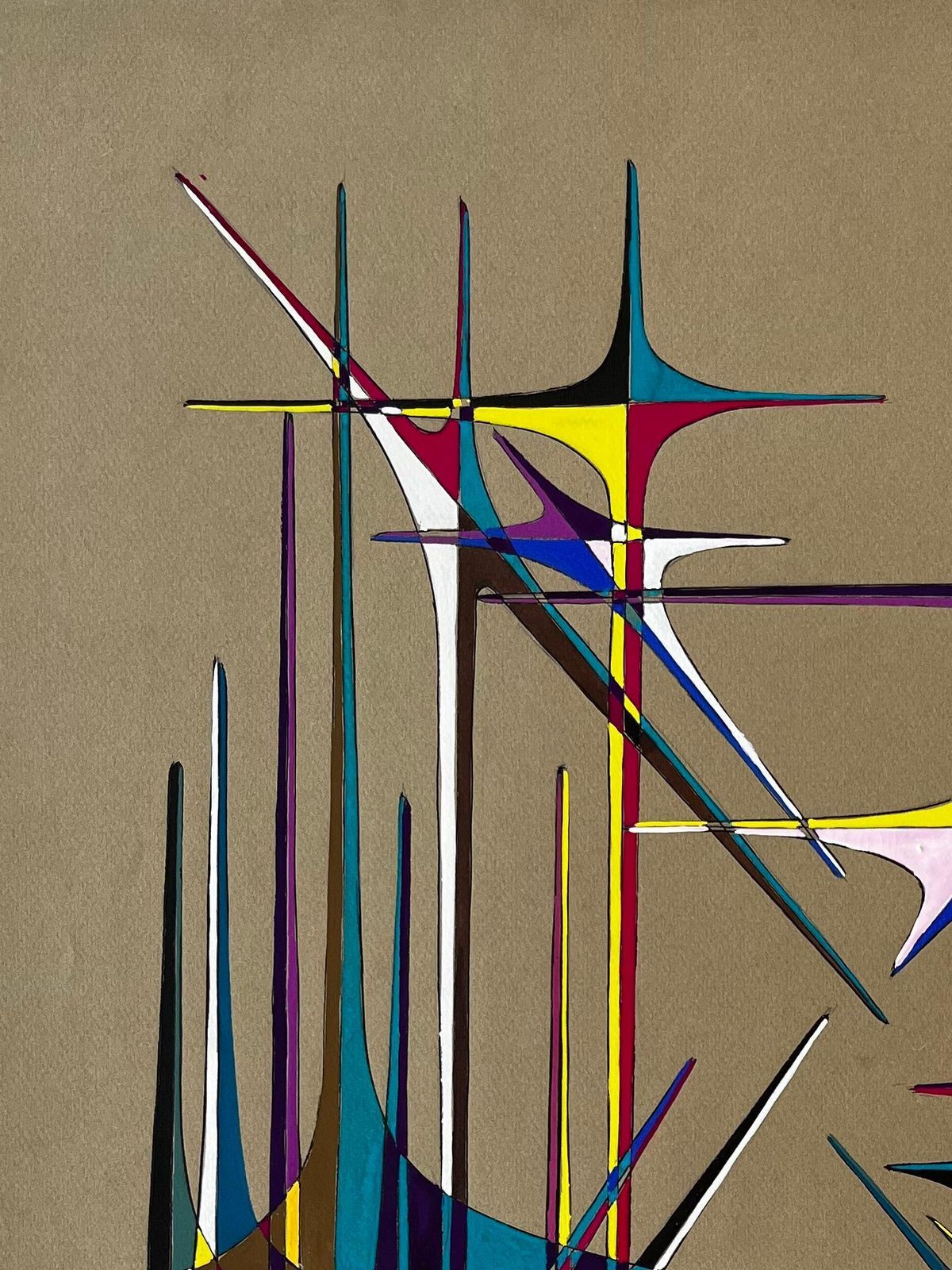 Serge Guerin (1916)mid Century French Geometric Abstract In Multicolour Ink And Gouache On Paper photo Art