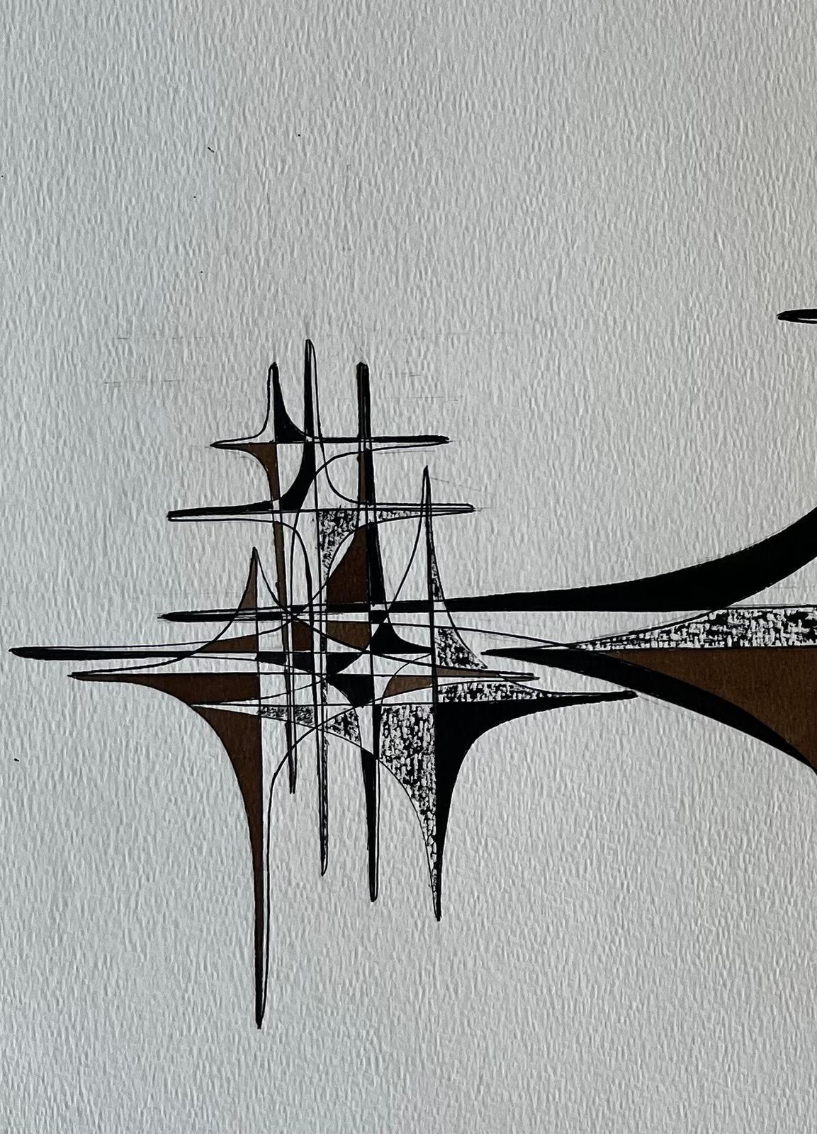 Serge Guerin (1916)mid Century French Geometric Abstract Black And Brown Ink Drawing On Paper photo 646.0