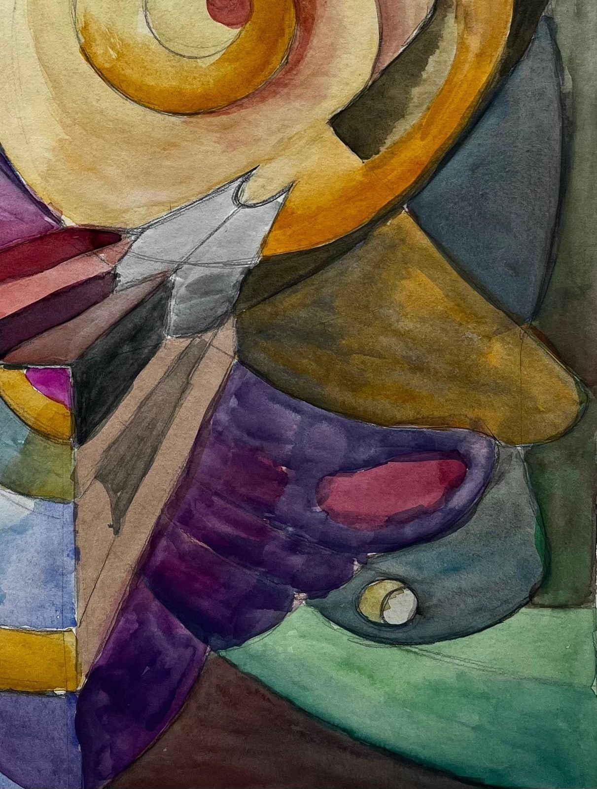 Abstract Spiral Composition French Modernist Watercolour By Guy Nicod photo 678.0