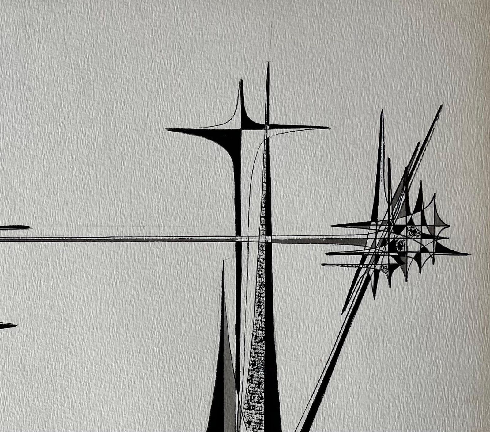 Serge Guerin (1916)mid Century French Architectural Abstract Ink Drawing Signed Sg photo Art