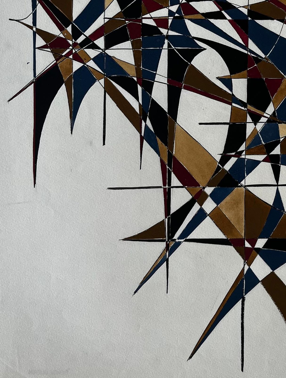 Serge Guerin (1916)mid Century French Geometric Abstract In Gold Blue And Red Signed Dated 19691969 photo vinterior