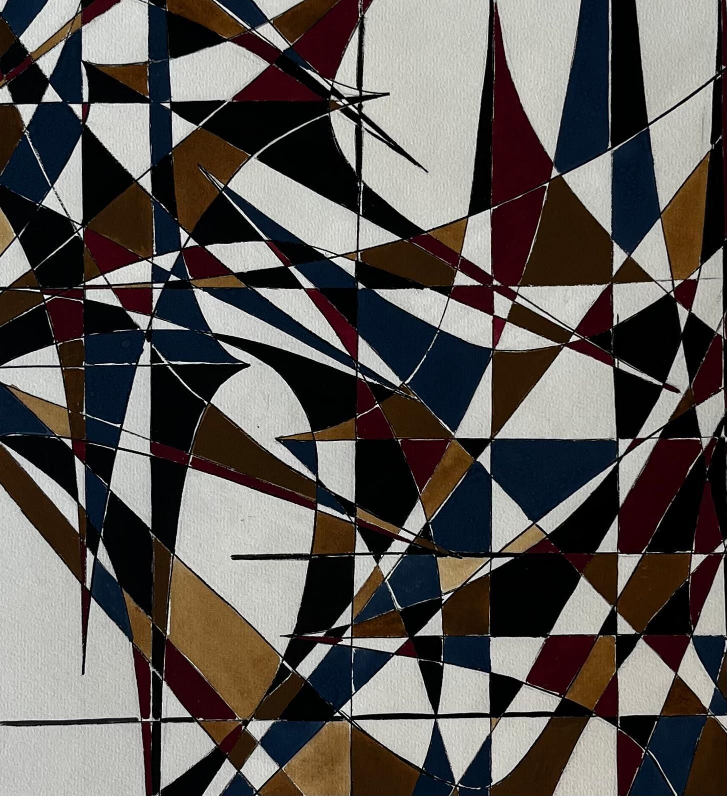 Serge Guerin (1916)mid Century French Geometric Abstract In Gold Blue And Red Signed Dated 19691969 photo buy