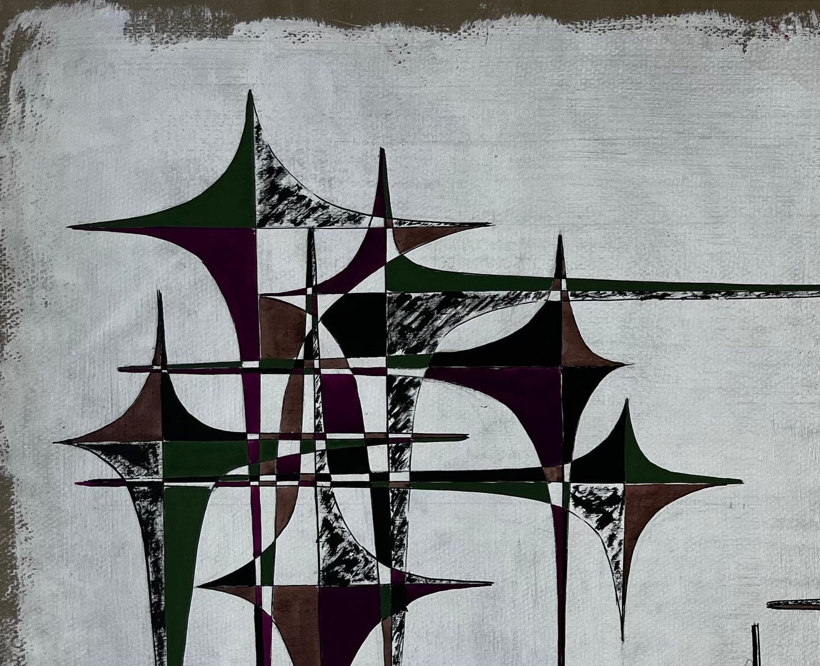 Serge Guerin (1916)mid Century French Geometric Abstract In Green Brown And Purple photo Art