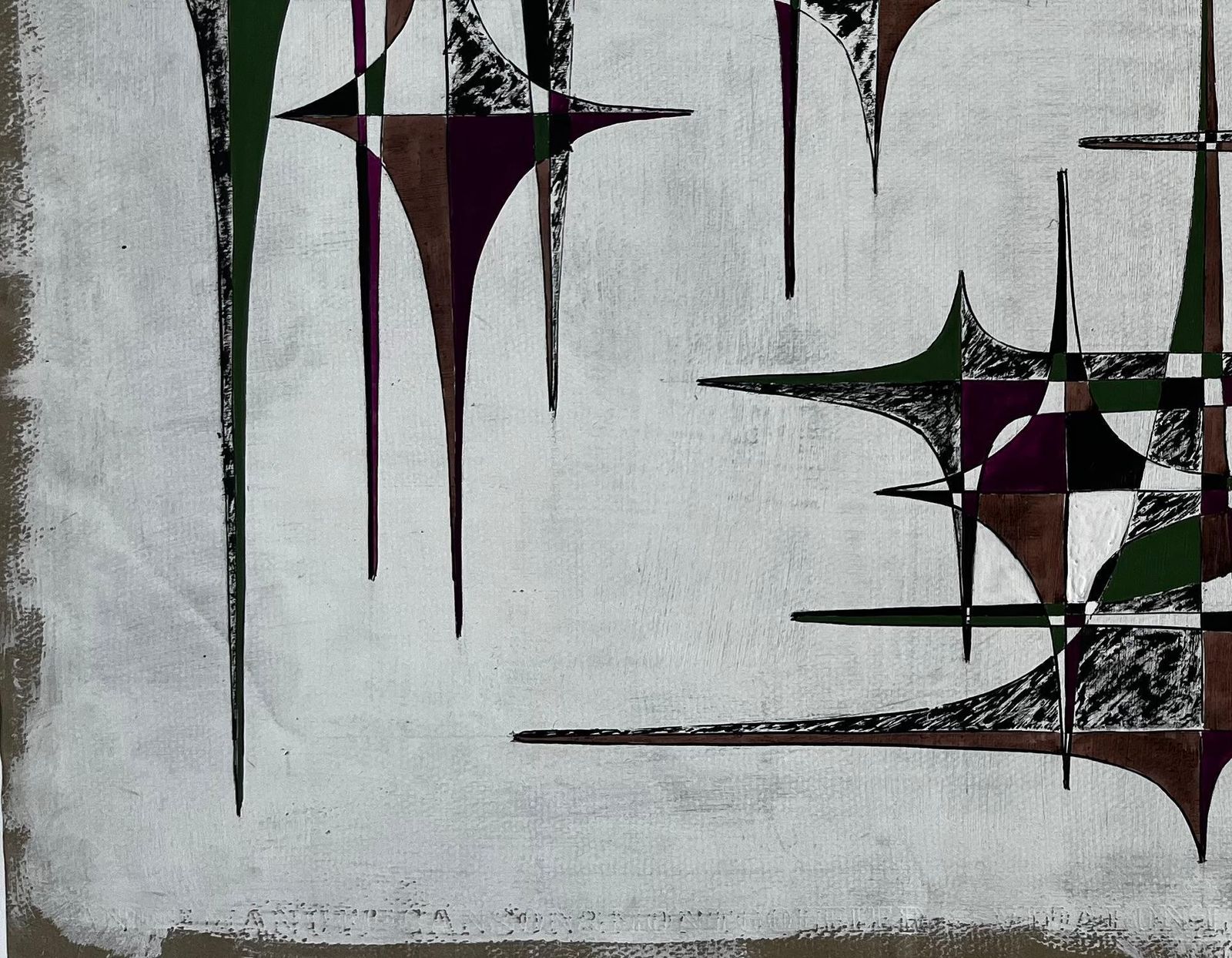Serge Guerin (1916)mid Century French Geometric Abstract In Green Brown And Purple photo vinterior
