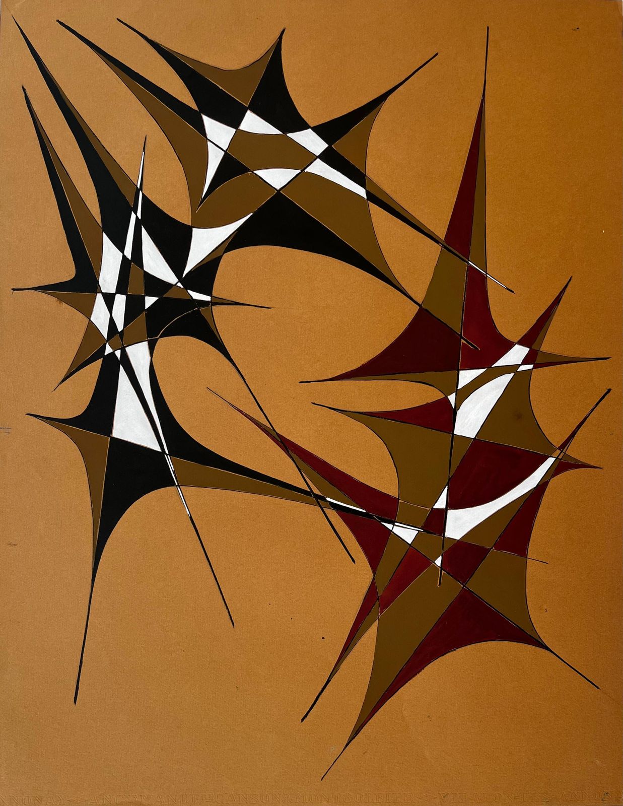 Serge Guerin (1916)interlocking Gouache Forms On Ochre Paper By Serge Guerin French B19161969