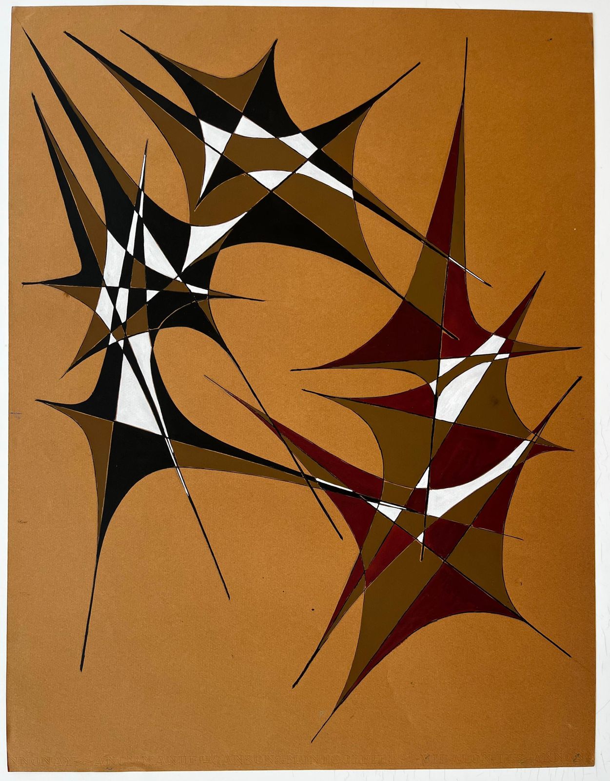 Serge Guerin (1916)interlocking Gouache Forms On Ochre Paper By Serge Guerin French B19161969 photo furniture