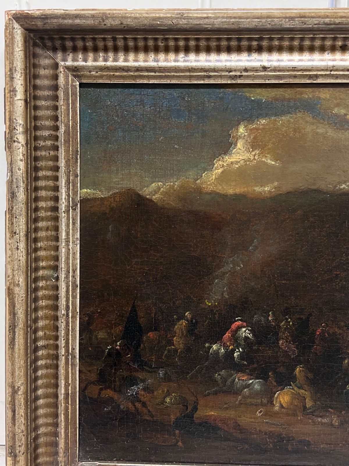 Fine 17th Century Flemish Oil Painting Cavalry Skirmish Many Figures & Horses photo for sale