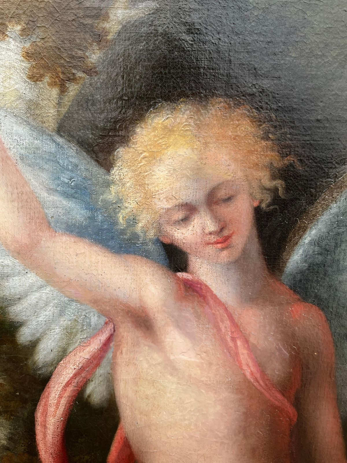 Florentine Schoolhuge 1700's Florentine Old Master Oil Painting Eros Triumph Over Pan Male Nudesc. 1700's photo Art
