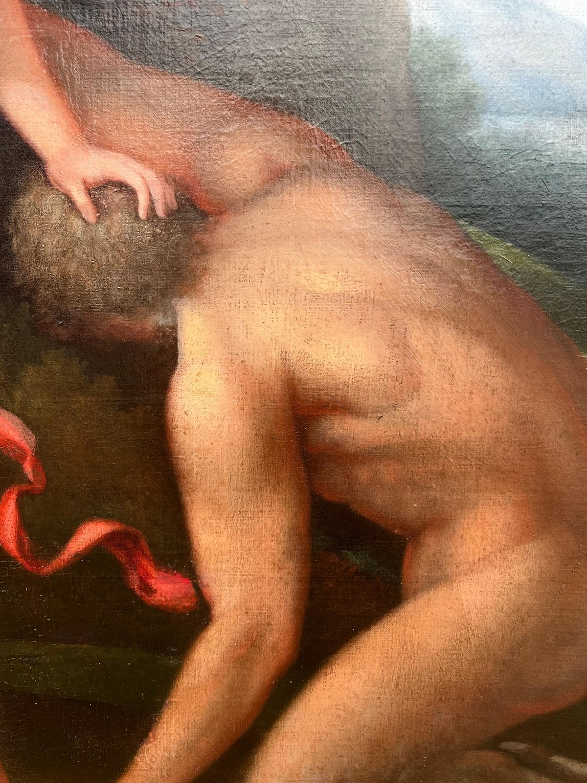 photo for sale Florentine Schoolhuge 1700's Florentine Old Master Oil Painting Eros Triumph Over Pan Male Nudesc. 1700's