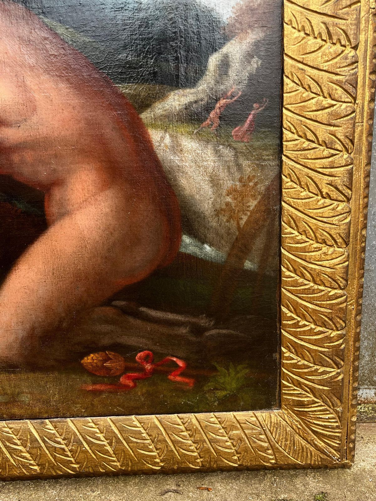 17199.0 Florentine Schoolhuge 1700's Florentine Old Master Oil Painting Eros Triumph Over Pan Male Nudesc. 1700's photo