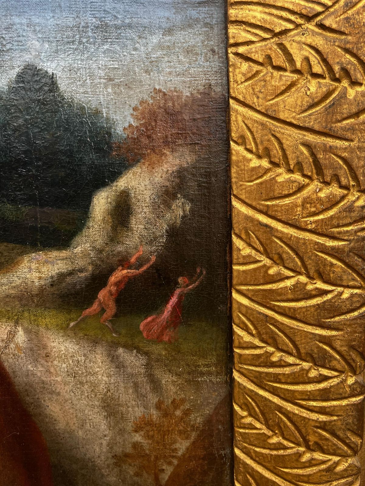 photo vinterior Florentine Schoolhuge 1700's Florentine Old Master Oil Painting Eros Triumph Over Pan Male Nudesc. 1700's