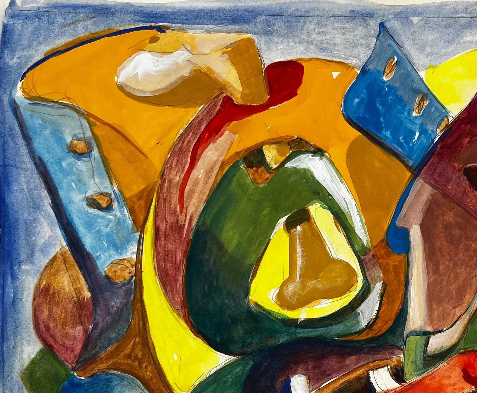 Abstract Composition In Yellow And Blue French Modernist Gouache By Guy Nicod photo Art