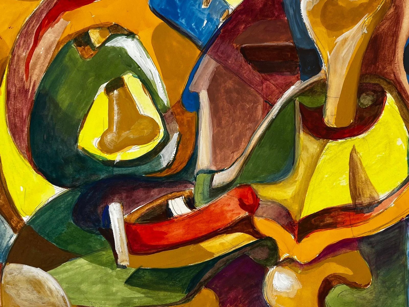 Abstract Composition In Yellow And Blue French Modernist Gouache By Guy Nicod photo buy