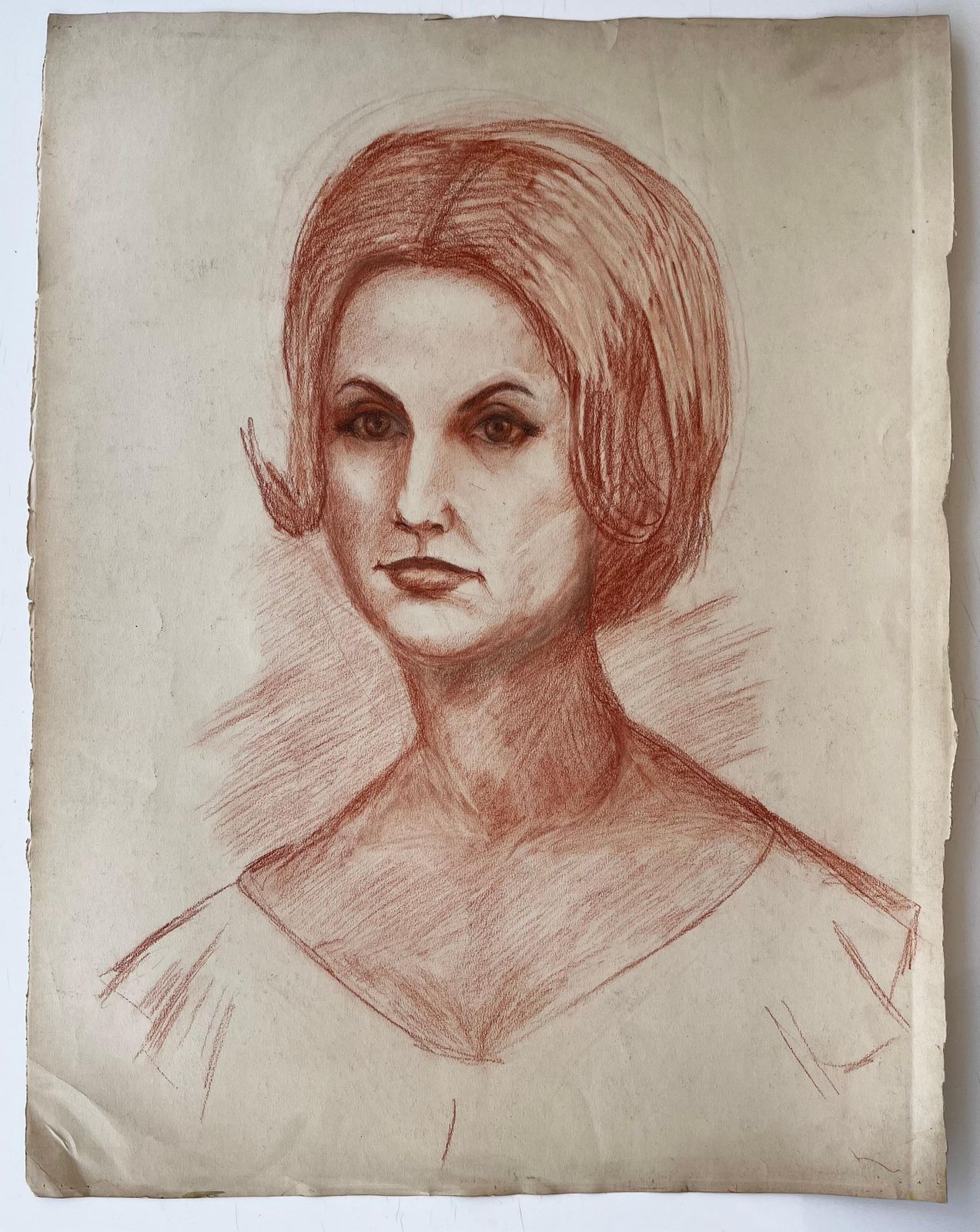 Portrait Of A Woman French Modernist Red Chalk Drawing By Guy Nicod photo furniture