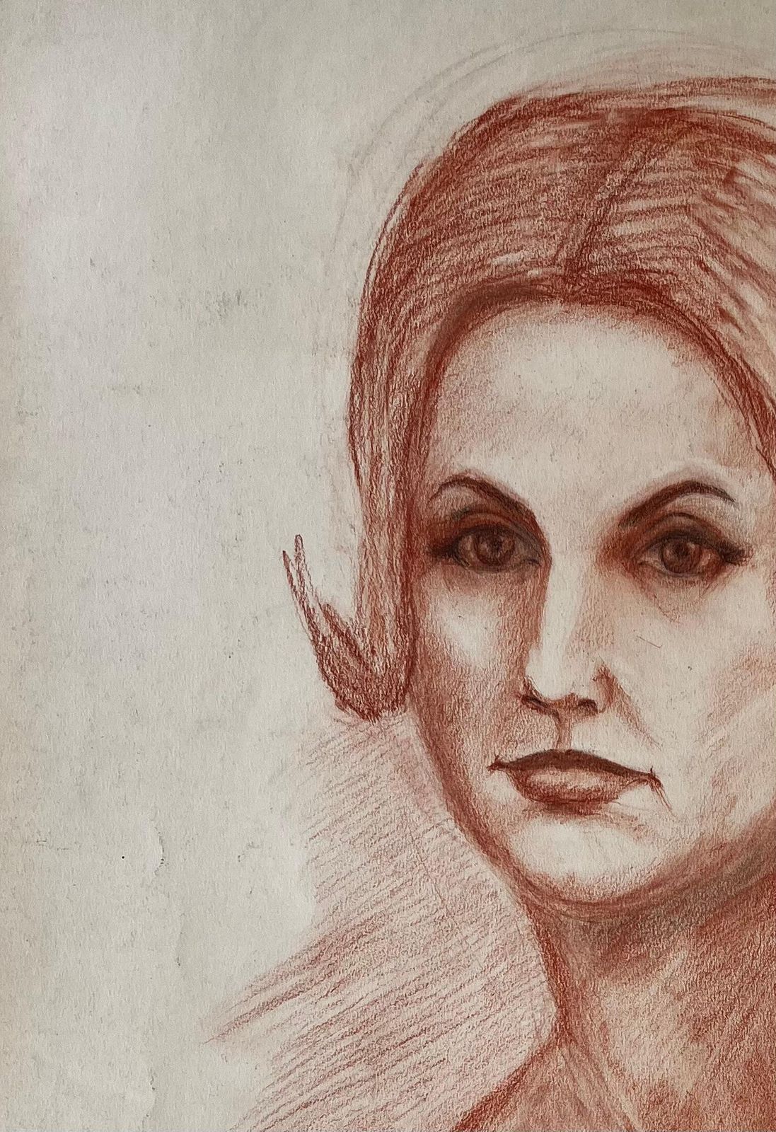 Portrait Of A Woman French Modernist Red Chalk Drawing By Guy Nicod photo Art