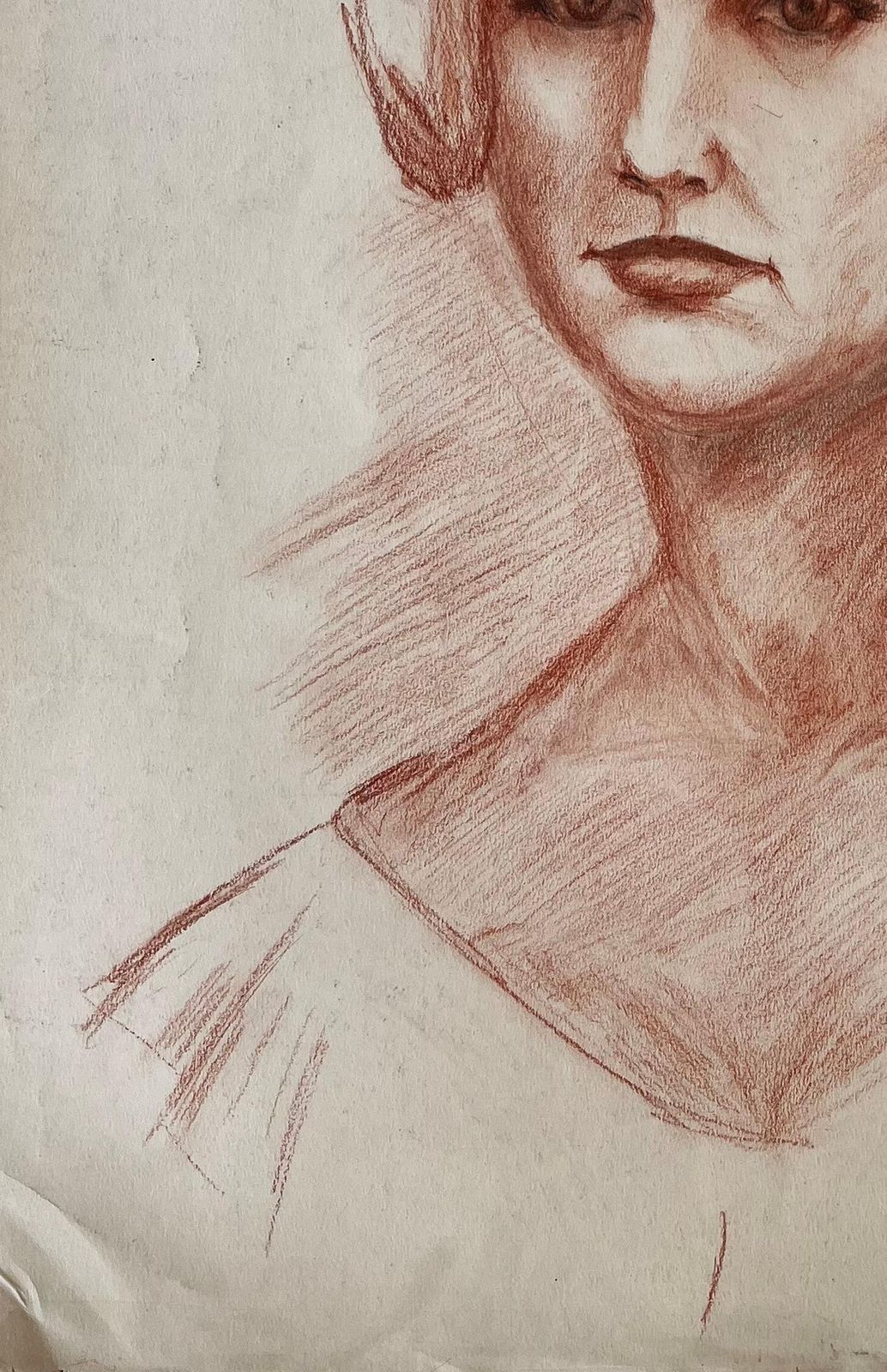 Portrait Of A Woman French Modernist Red Chalk Drawing By Guy Nicod photo vinterior