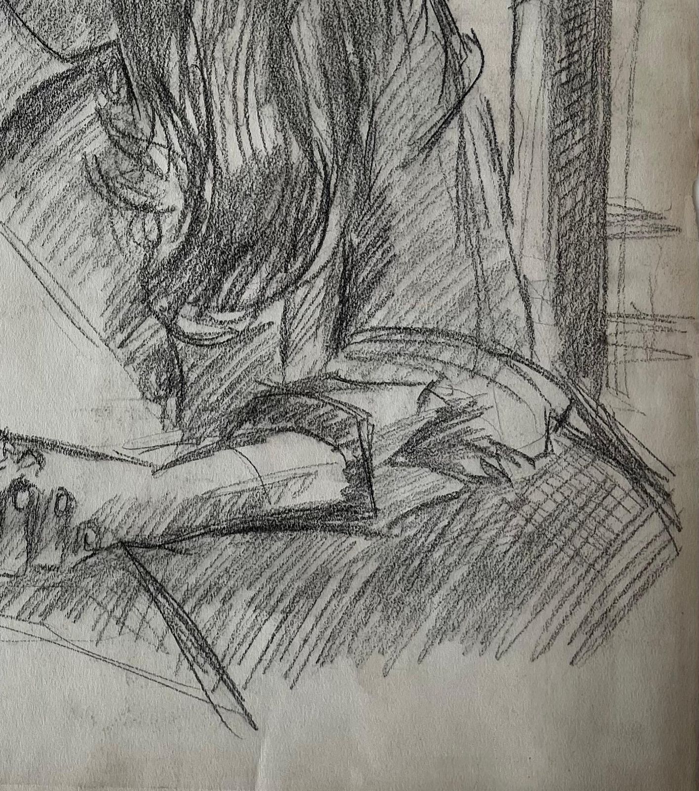 Portrait Of A Young Woman French Modernist Graphite Drawing By Guy Nicod photo 555.0