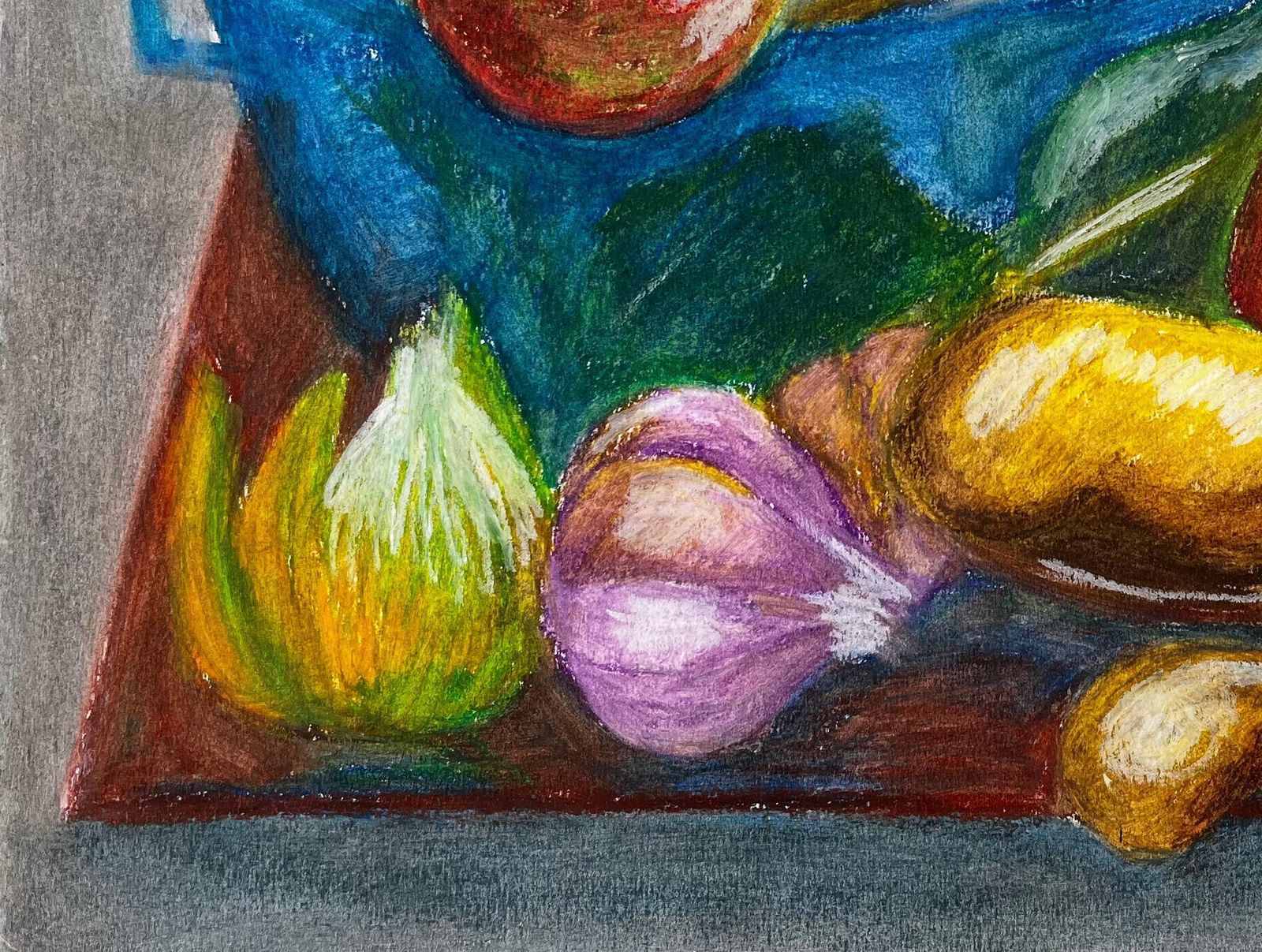 Still Life With Vegetables French Modernist Oil Pastel Drawing By Guy Nicod photo 586.0