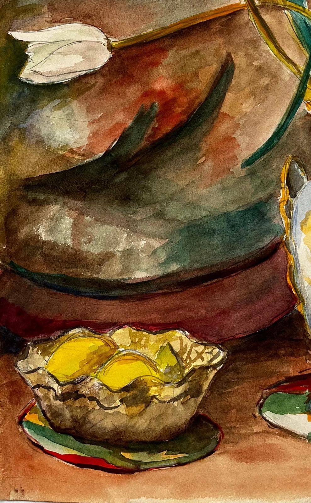 Guy Nicodstill Life With Tulips, Lemons And Red Candle French Modernist Gouache photo vinterior
