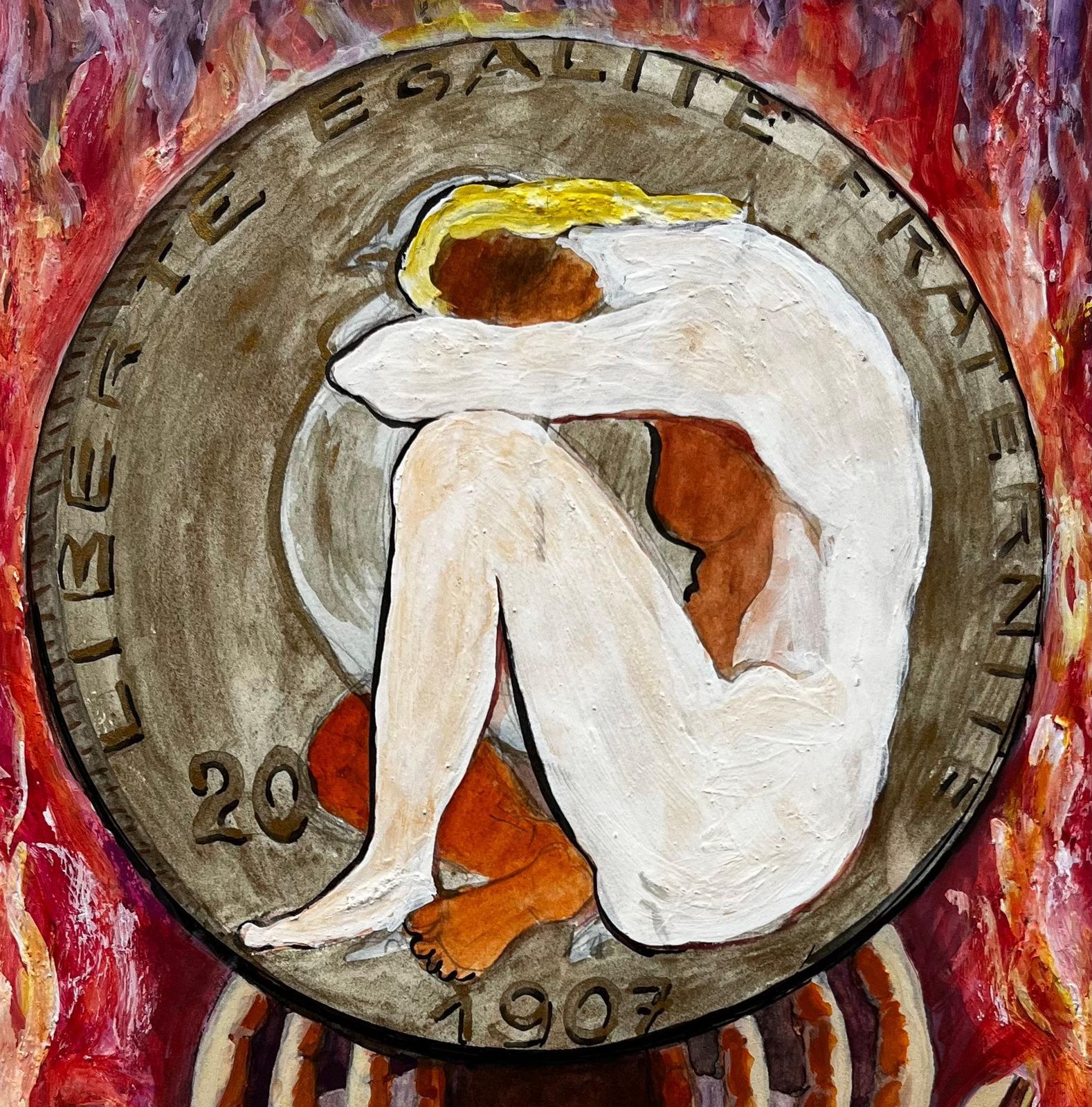 Guy Nicodliberté égalité Fraternité Symbolic Composition French Modernist Gouache photo buy