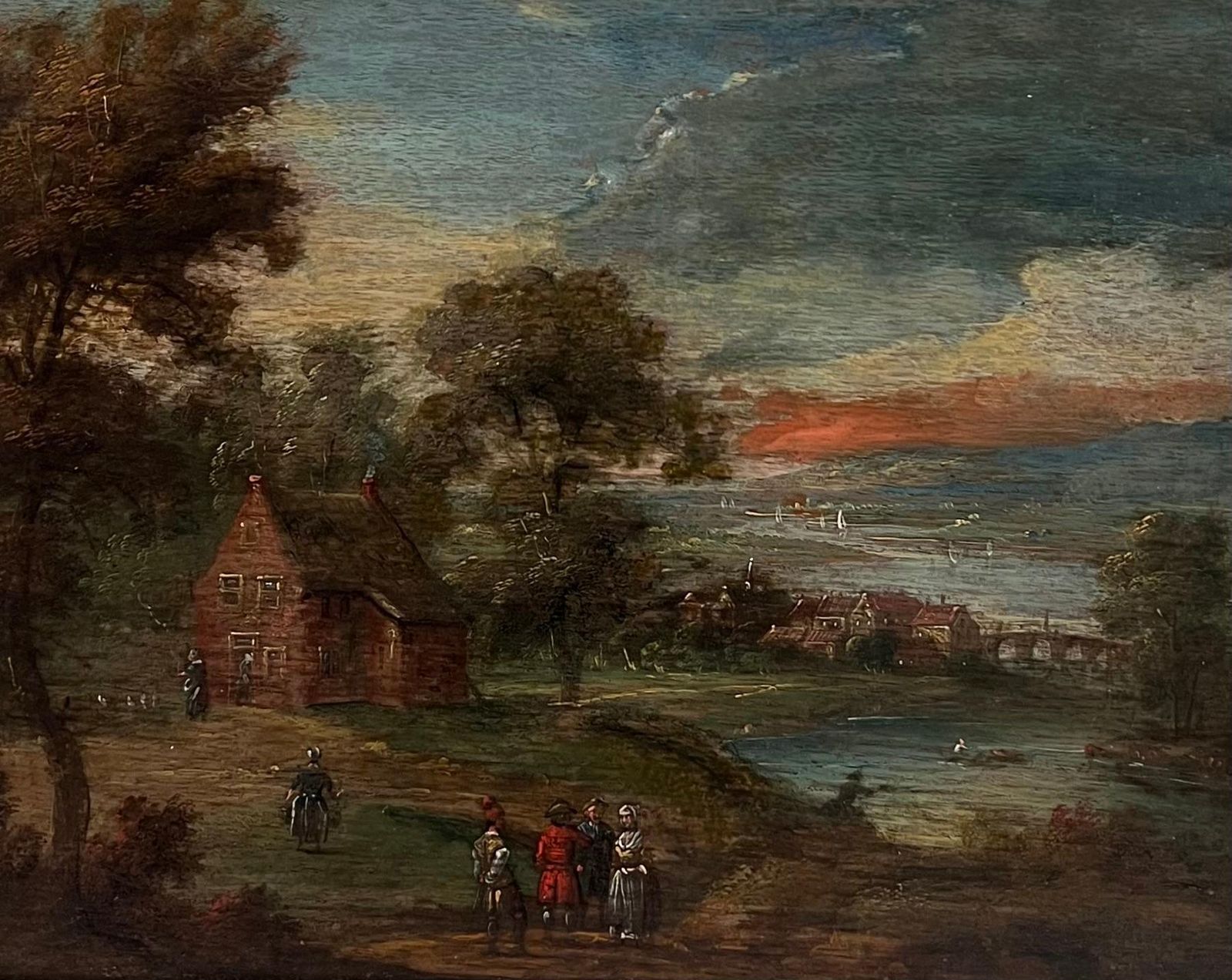 Dutch 17th Century17th Century Dutch Oil Painting Figures Outside Building In Ancient Landscape photo furniture