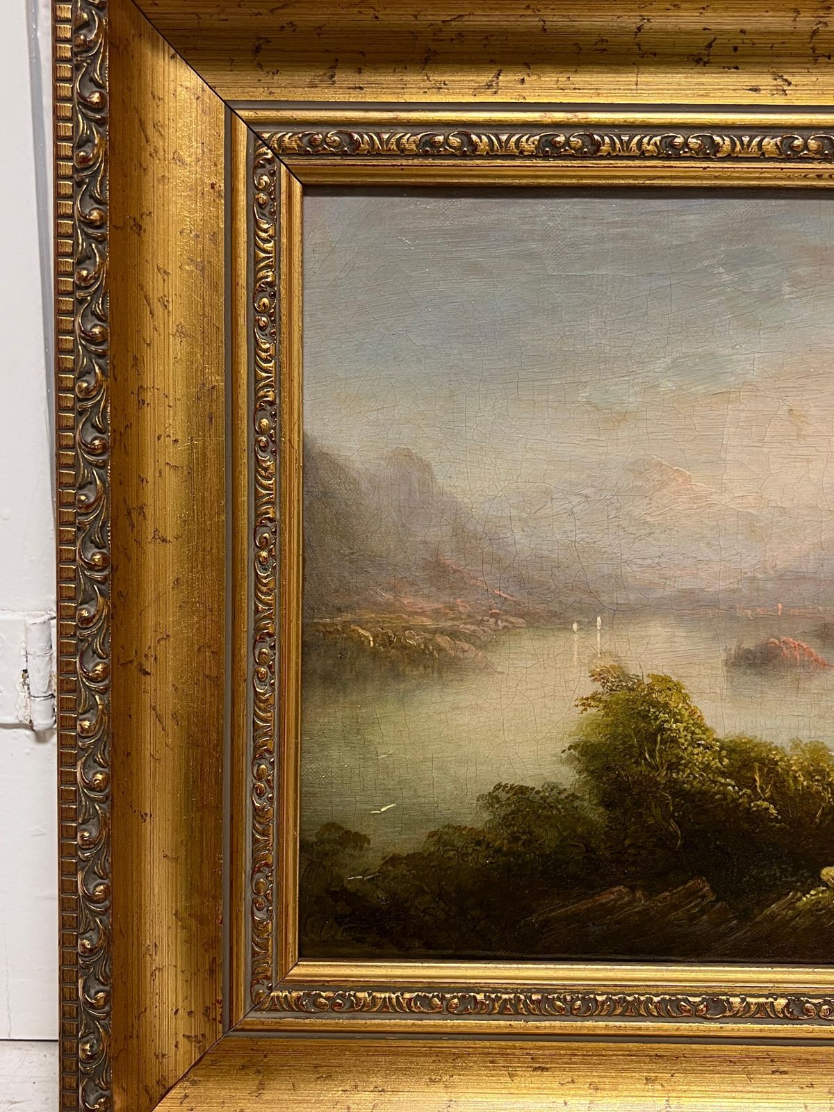 Early Victorian Scottish Highlands Loch Landscape Figures Admiring View 19th Oil photo for sale