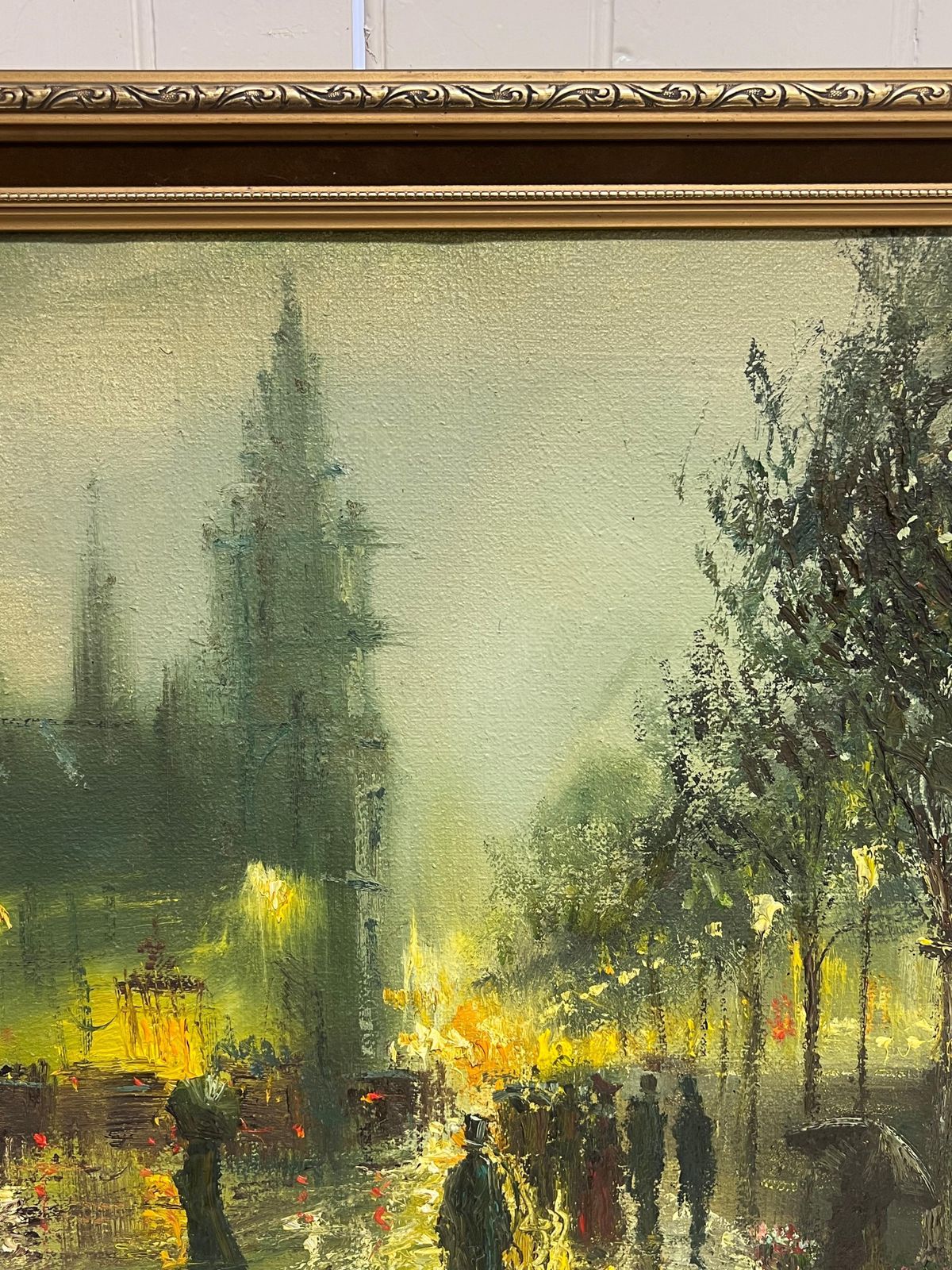John Bampfieldfine Large British Impressionist Signed Oil Painting Twilight City Street Scene photo 918.0