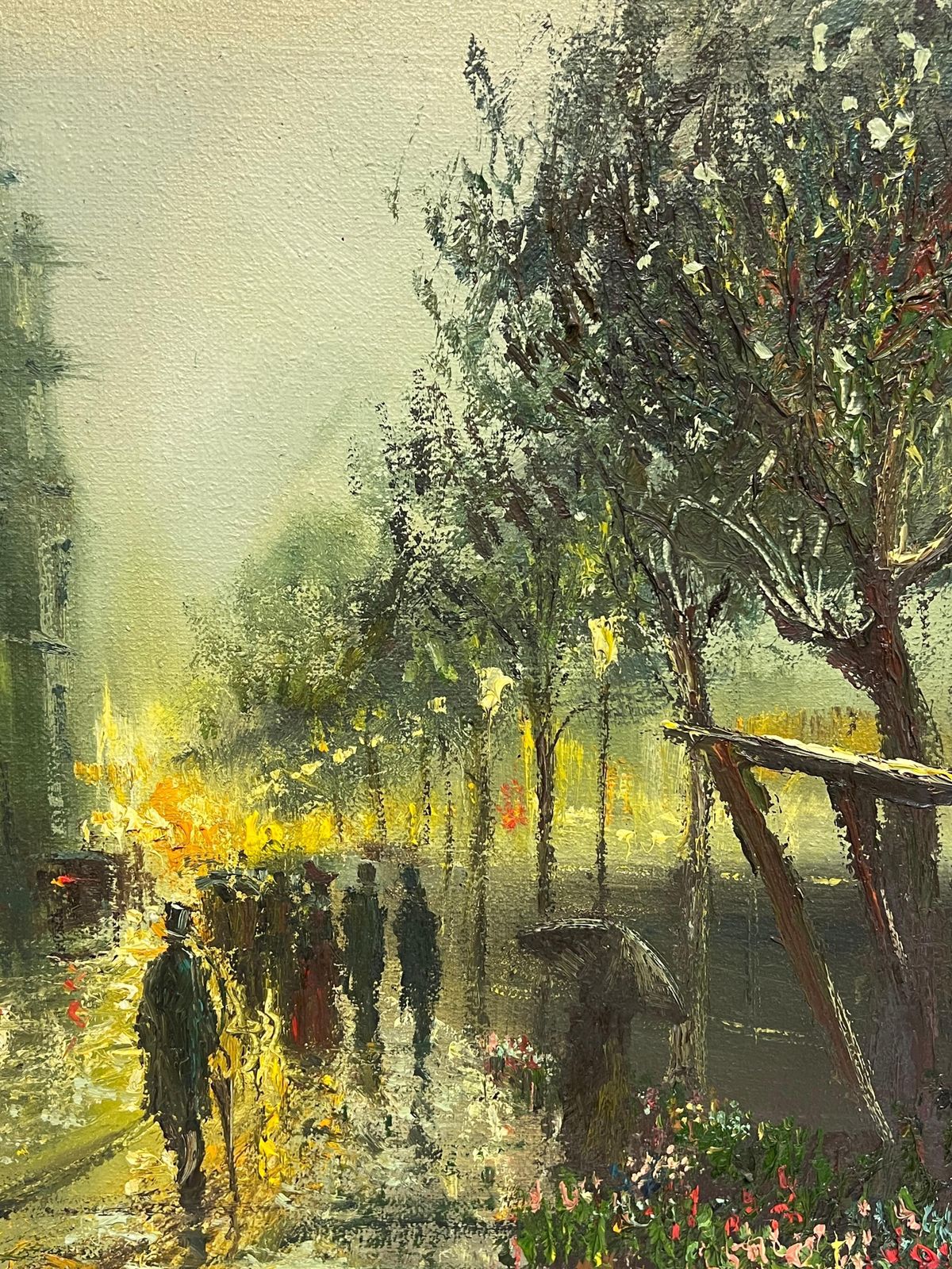 photo vinterior John Bampfieldfine Large British Impressionist Signed Oil Painting Twilight City Street Scene