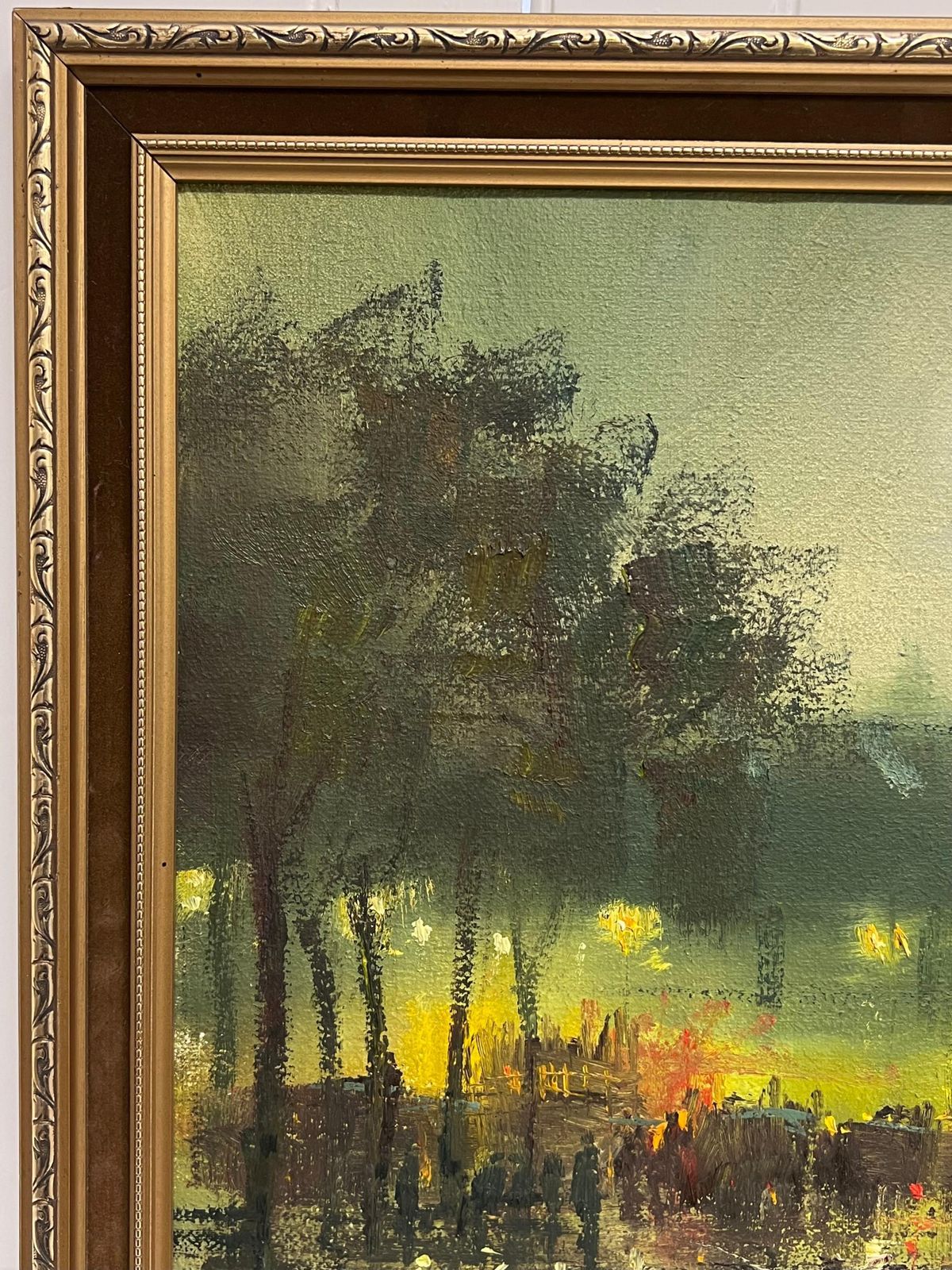 photo vintage John Bampfieldfine Large British Impressionist Signed Oil Painting Twilight City Street Scene