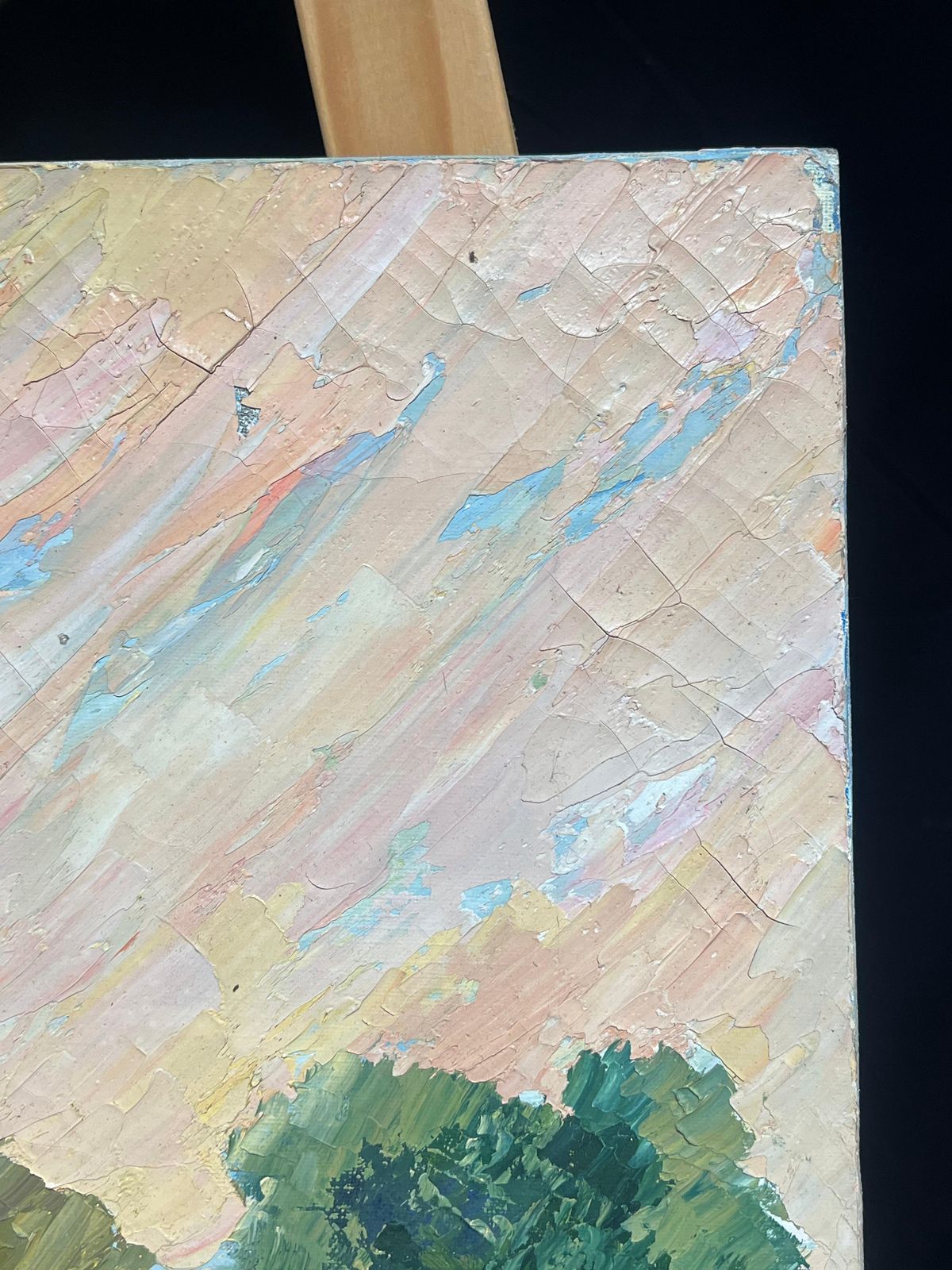 French School1970's Colorful Abstract Orange Field Landscape With Trees Textured Oil Painting1970's photo 560.0