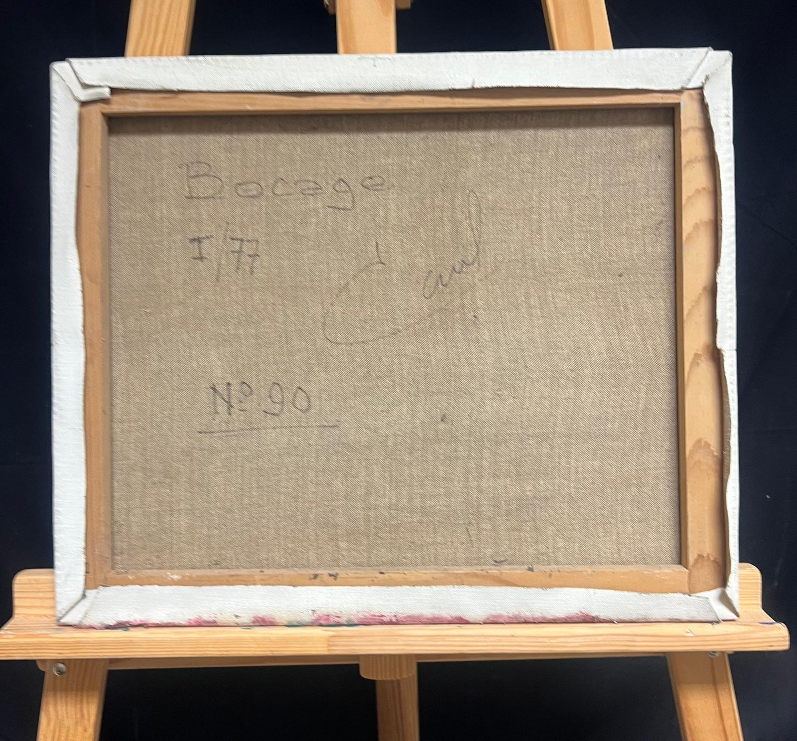photo for sale French School1970's Colorful Abstract Orange Field Landscape With Trees Textured Oil Painting1970's