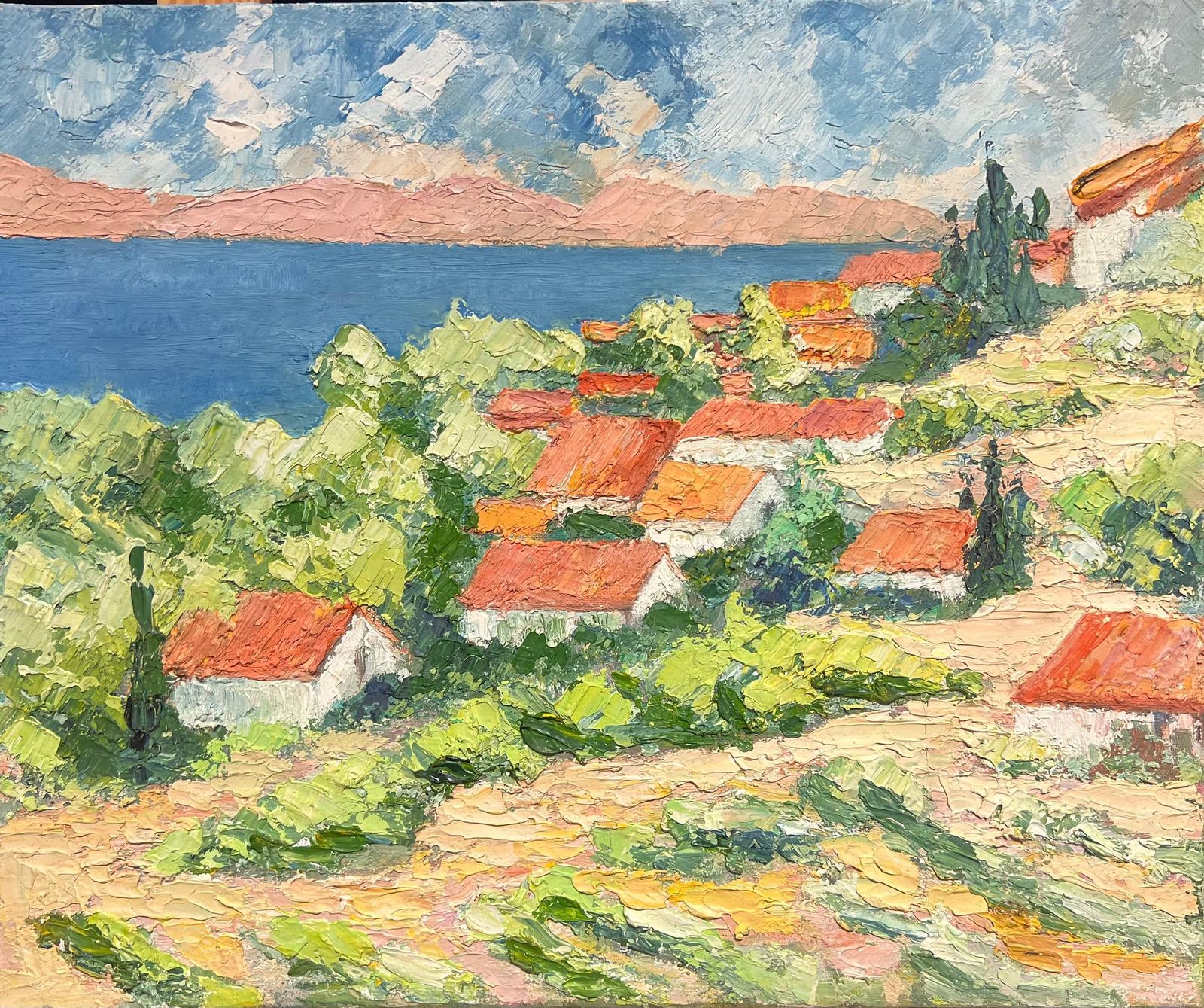 French Schoolcagnes Sur Mer South Of France 1970's Coastal Village Impressionist Oil Painting1970's