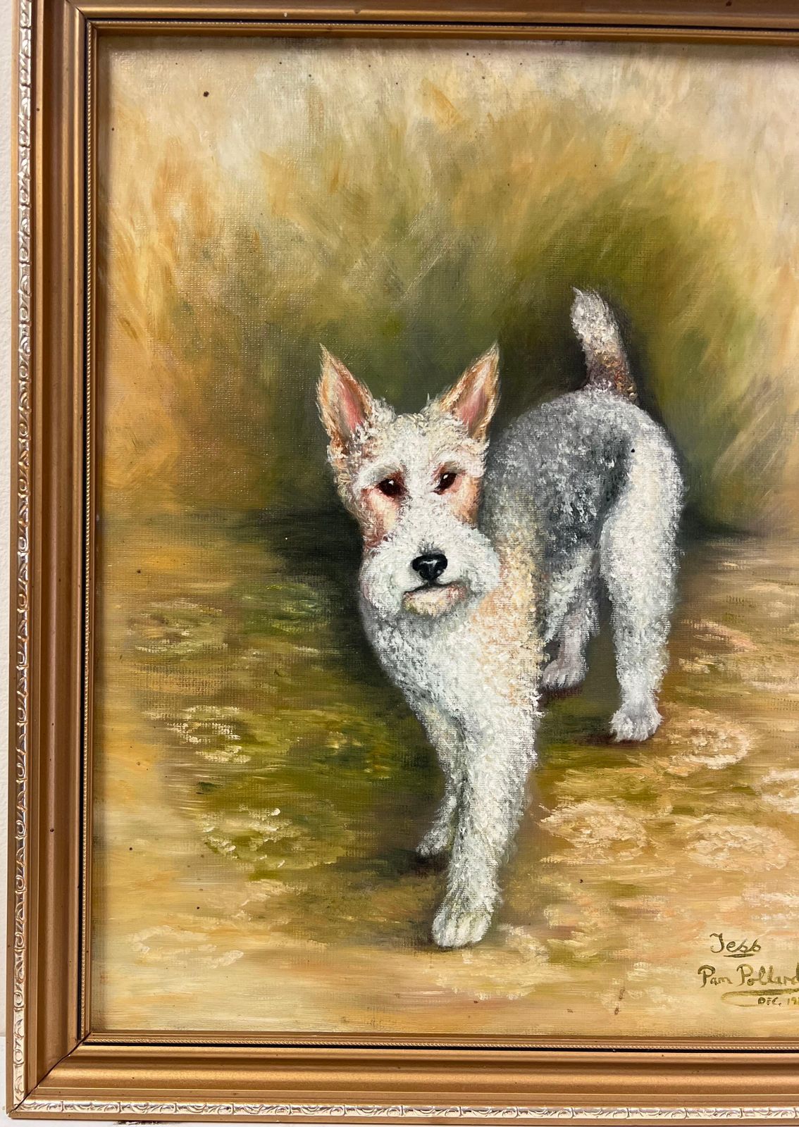 Pam Pollardvintage English Signed Oil Painting Fox Terrier Dog Portrait1981 photo 709.0