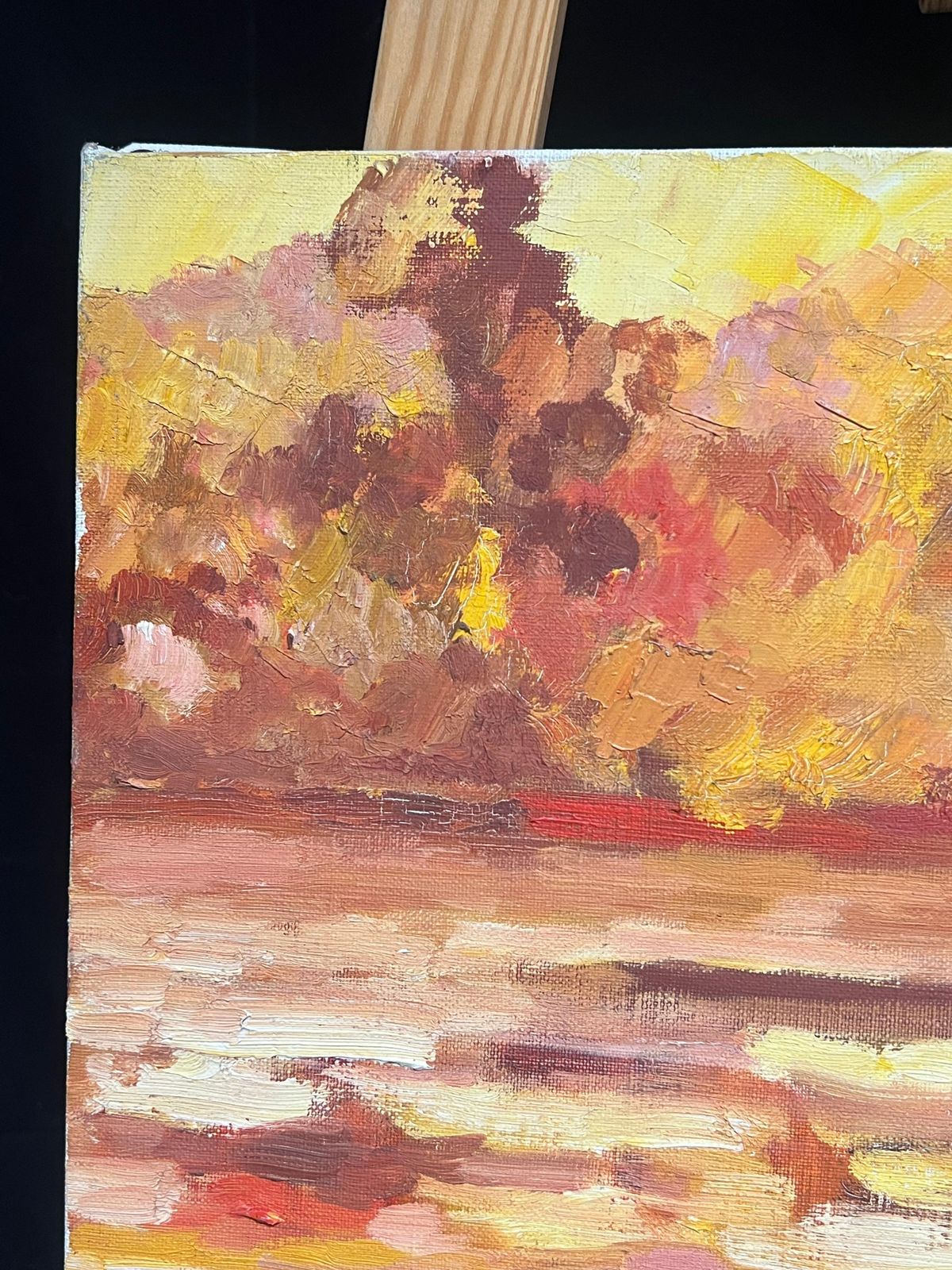 French Schoolvibrant Sunset Over Water Red Orange Yellow Impressionist Oil Painting 1970's1970's photo buy