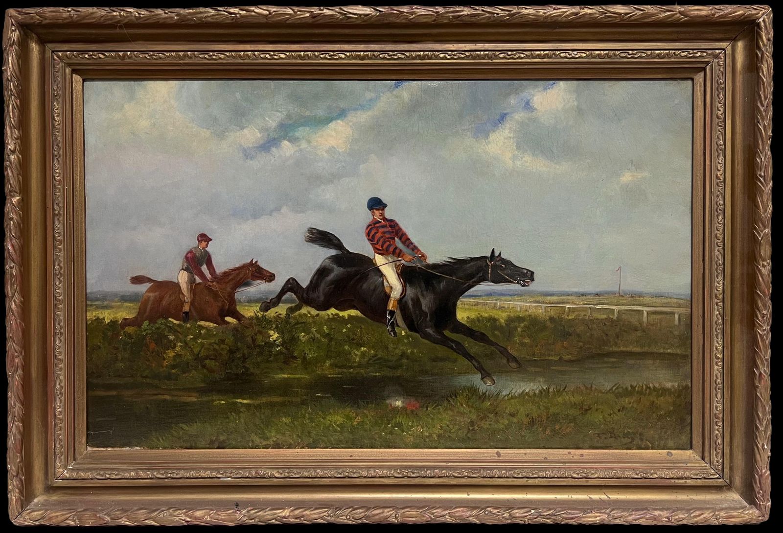 Francois Duyk (Belgian, 19th 20th Century)fine 19th Century Belgian Horse Racing Sporting Art Oil Painting Riders & Horses