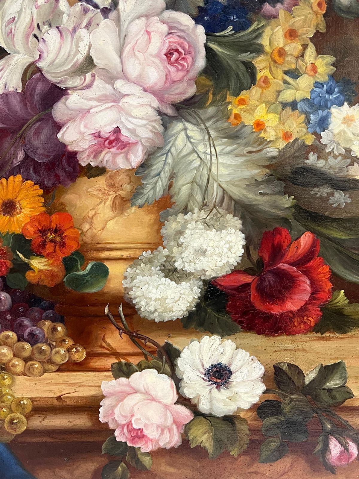 photo furniture Huge Antique Classical French Still Life Floral Display Oil Painting Framed