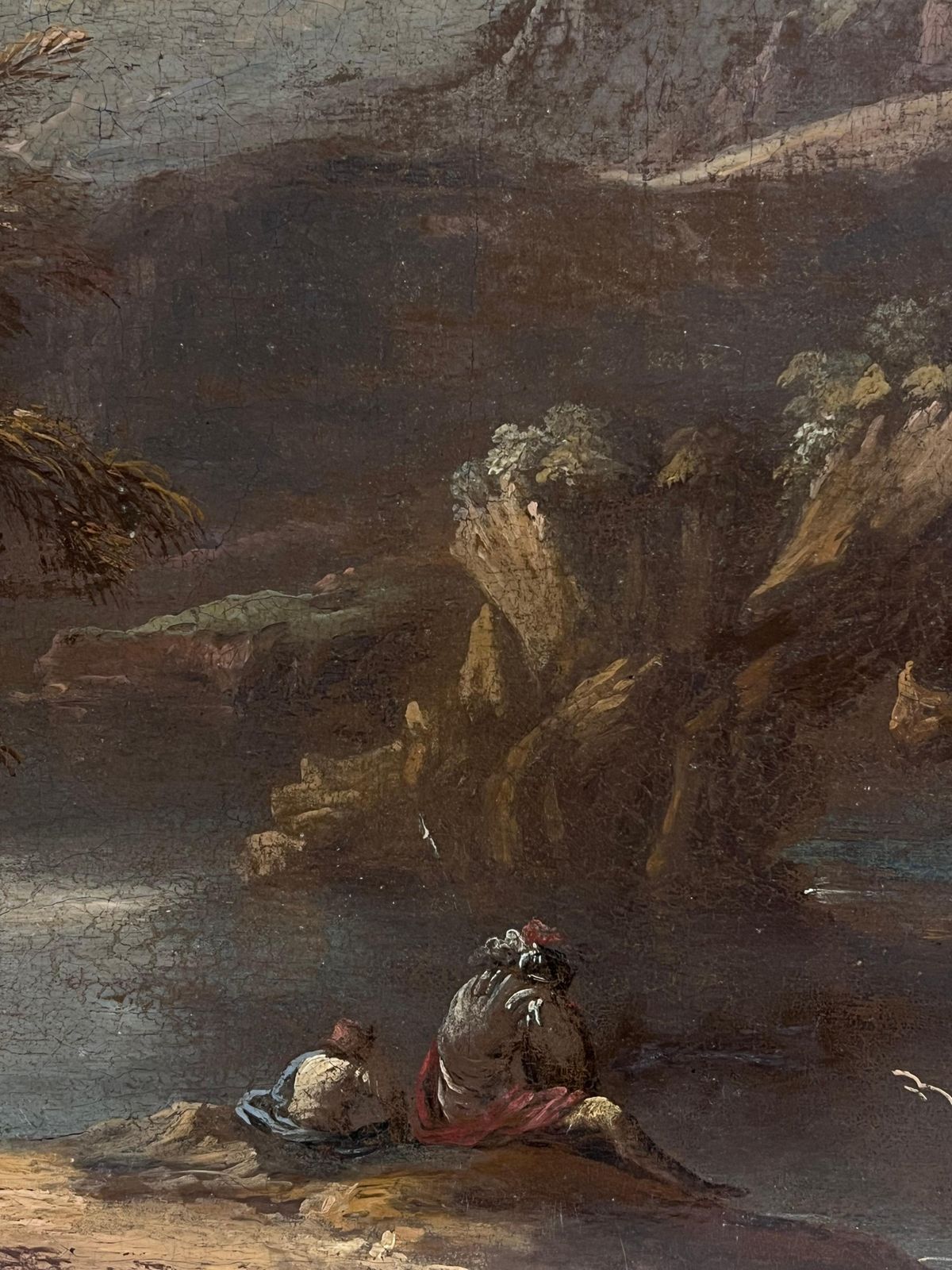 Fine 17th Century German Old Master Oil Painting Figures Rocky Gorge Landscape photo Art