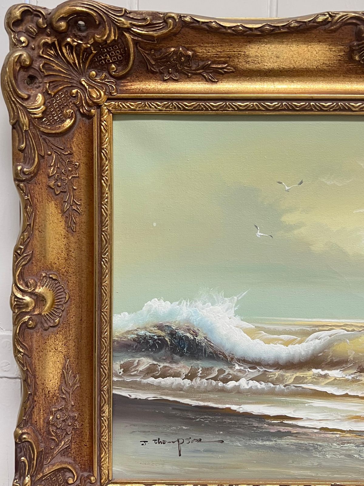 English Impressionistenglish Impressionist Signed Oil Painting Seagull Flying Rolling Sunset Waves photo 916.0