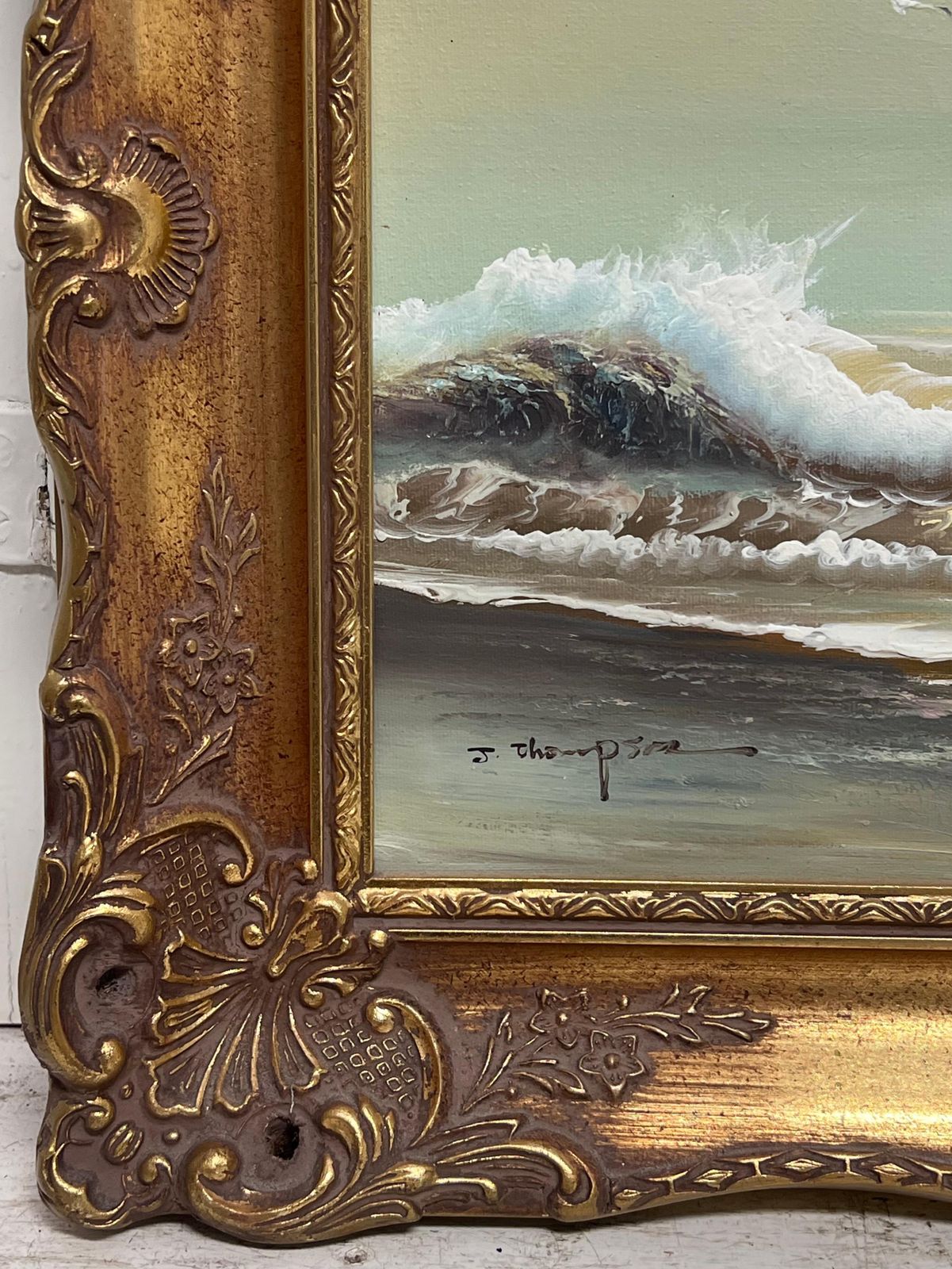 English Impressionistenglish Impressionist Signed Oil Painting Seagull Flying Rolling Sunset Waves photo buy