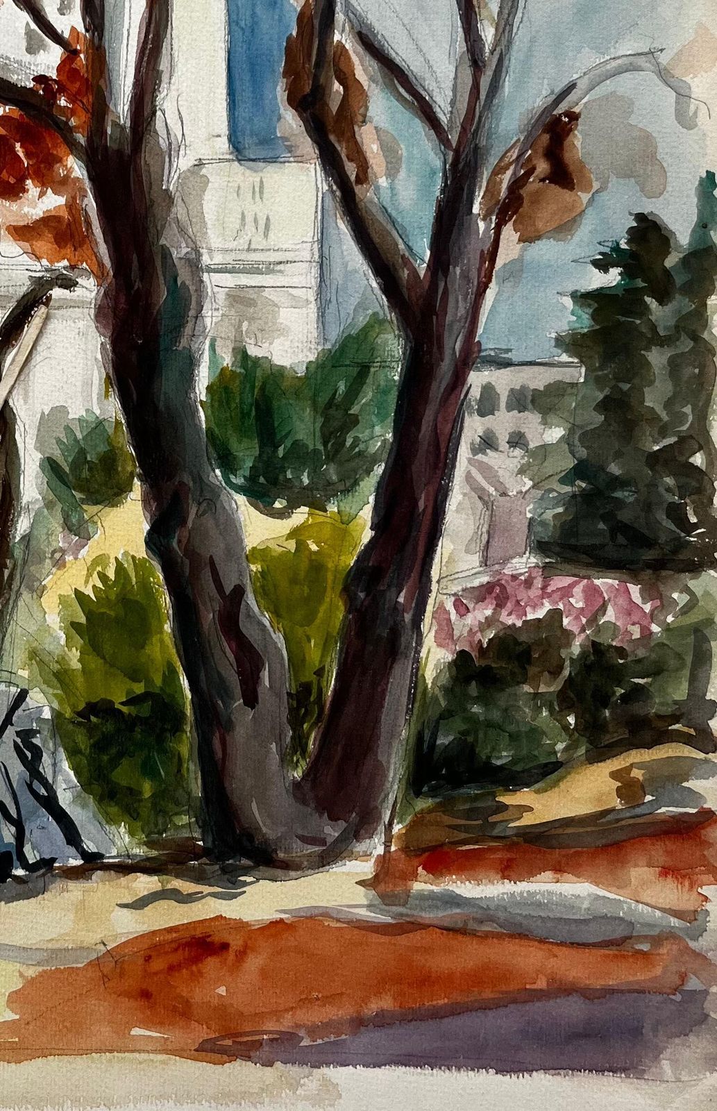 Guy Nicodautumn Trees In French Villa Garden Modernist Watercolour Landscape photo for sale