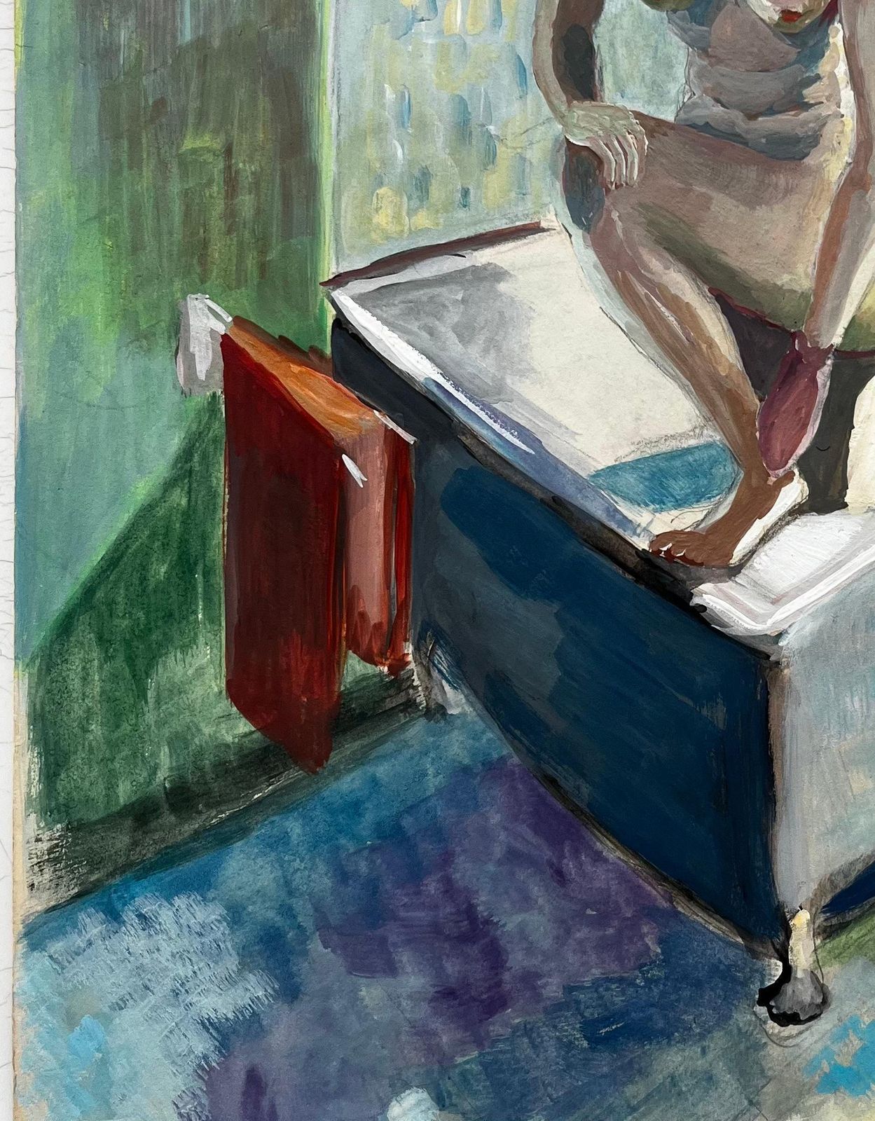 Nude Woman Bathing French Modernist Figurative Gouache By Guy Nicod photo 687.0