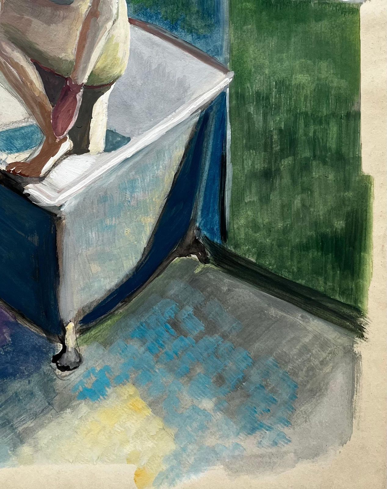 Nude Woman Bathing French Modernist Figurative Gouache By Guy Nicod photo vinterior