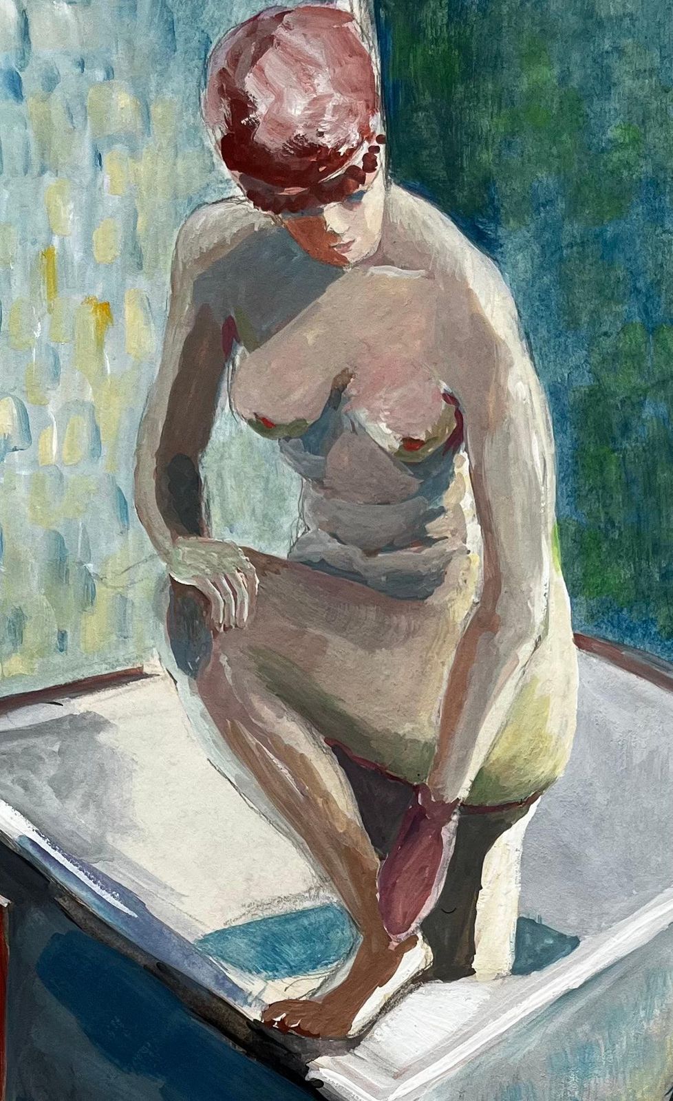 Nude Woman Bathing French Modernist Figurative Gouache By Guy Nicod photo buy