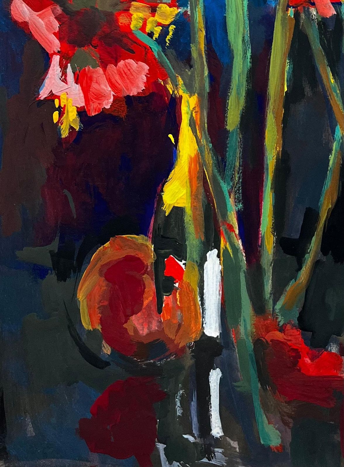 Guy Nicodvibrant Floral Still Life With Red Gladiolus And Wine Bottles French Modernist photo vinterior