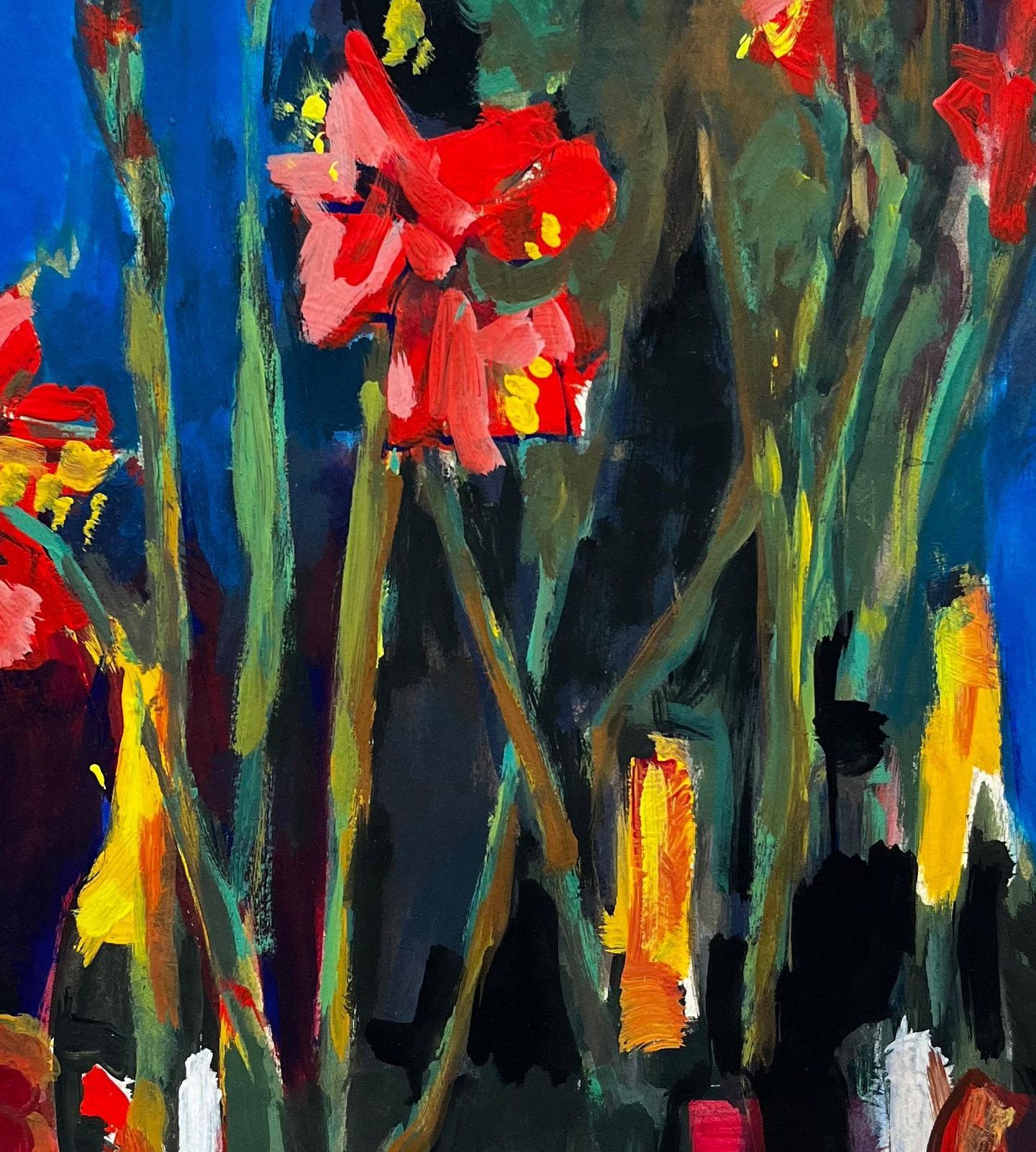 Guy Nicodvibrant Floral Still Life With Red Gladiolus And Wine Bottles French Modernist photo buy