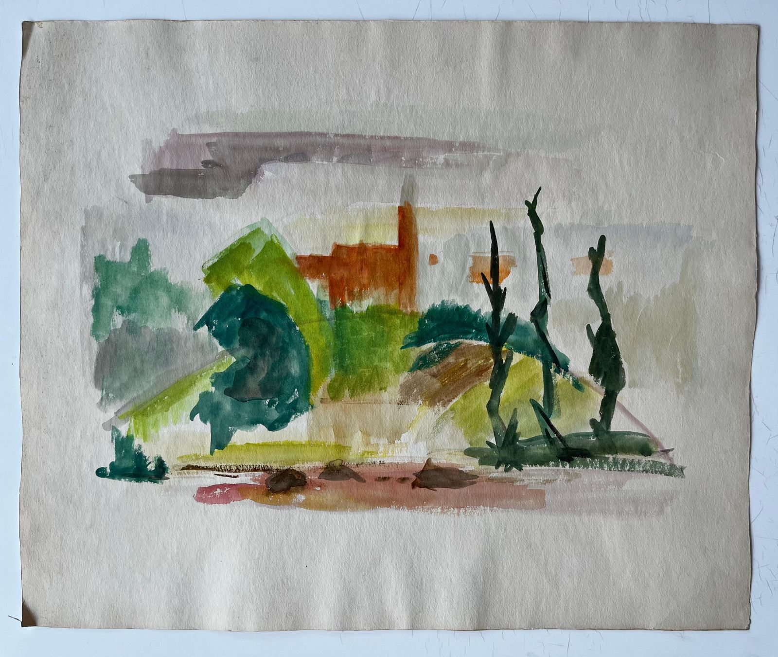 Guy Nicodabstracted Hilltop Village With Cypress French Modernist Gouache By Guy Nicod photo furniture
