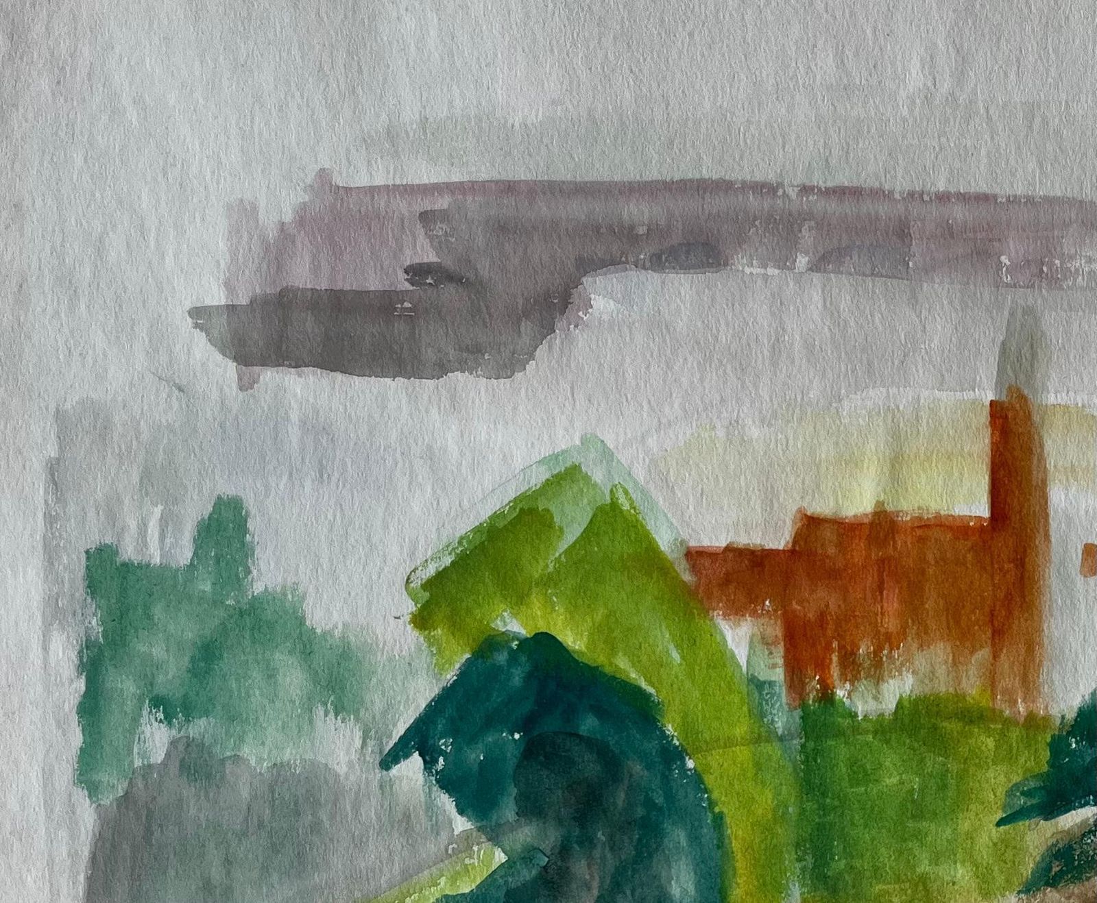 Guy Nicodabstracted Hilltop Village With Cypress French Modernist Gouache By Guy Nicod photo 387.0