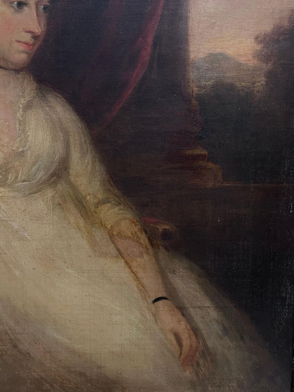 Georgian English Periodfine 18th Century English Georgian Portrait Of A Lady Seated In Parkland Estate photo vintage